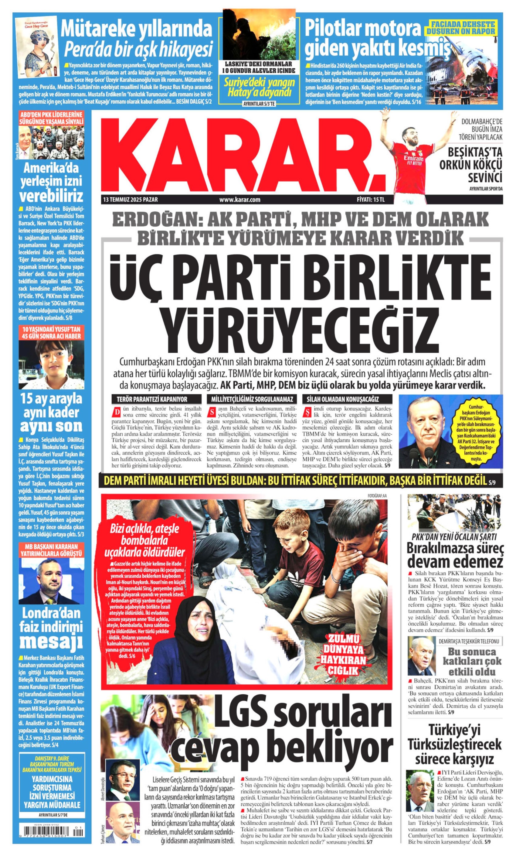 DEM Parti'yle 'süreç' ittifakı çıkmıştı: Gazeteler Erdoğan'ın 'tarihi nitelikte' denilen konuşmasını nasıl gördü? (13 Temmuz 2025 gazete manşetleri)