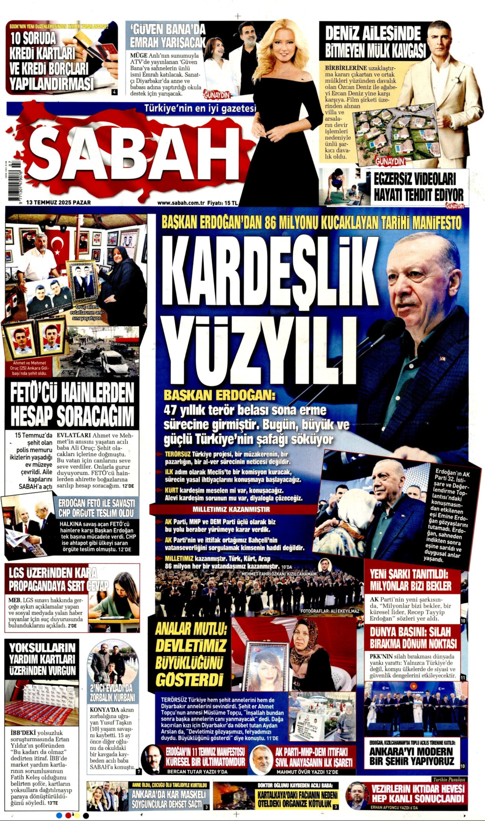 DEM Parti'yle 'süreç' ittifakı çıkmıştı: Gazeteler Erdoğan'ın 'tarihi nitelikte' denilen konuşmasını nasıl gördü? (13 Temmuz 2025 gazete manşetleri)