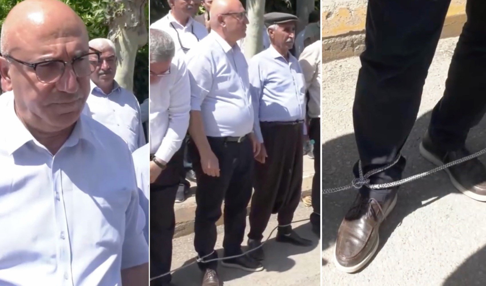 Ayağına ip bağladı, kapıda karşıladı: Mahmut Tanal ev hapsini protesto etti