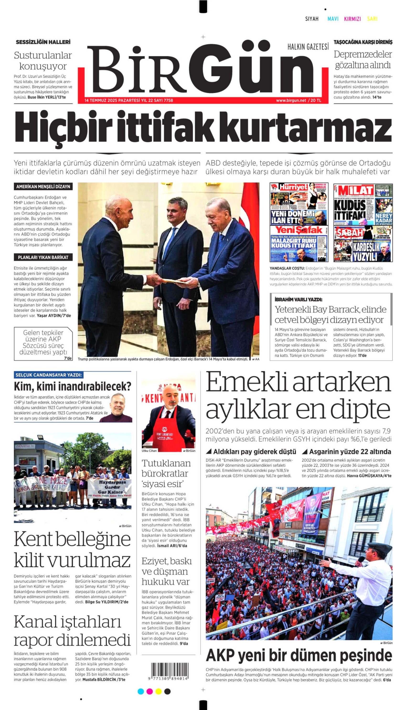 14 Temmuz 2025 gazete manşetleri