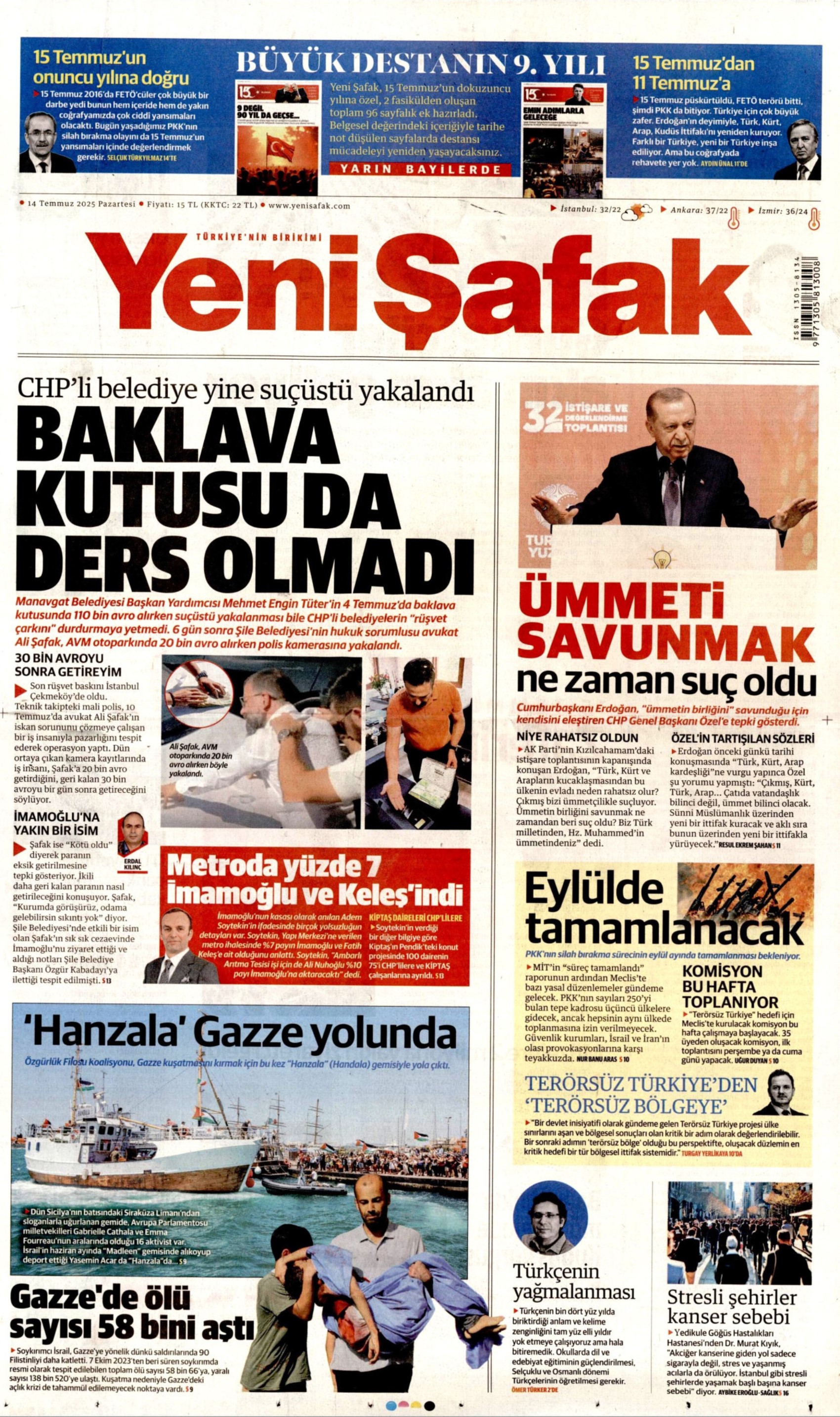14 Temmuz 2025 gazete manşetleri