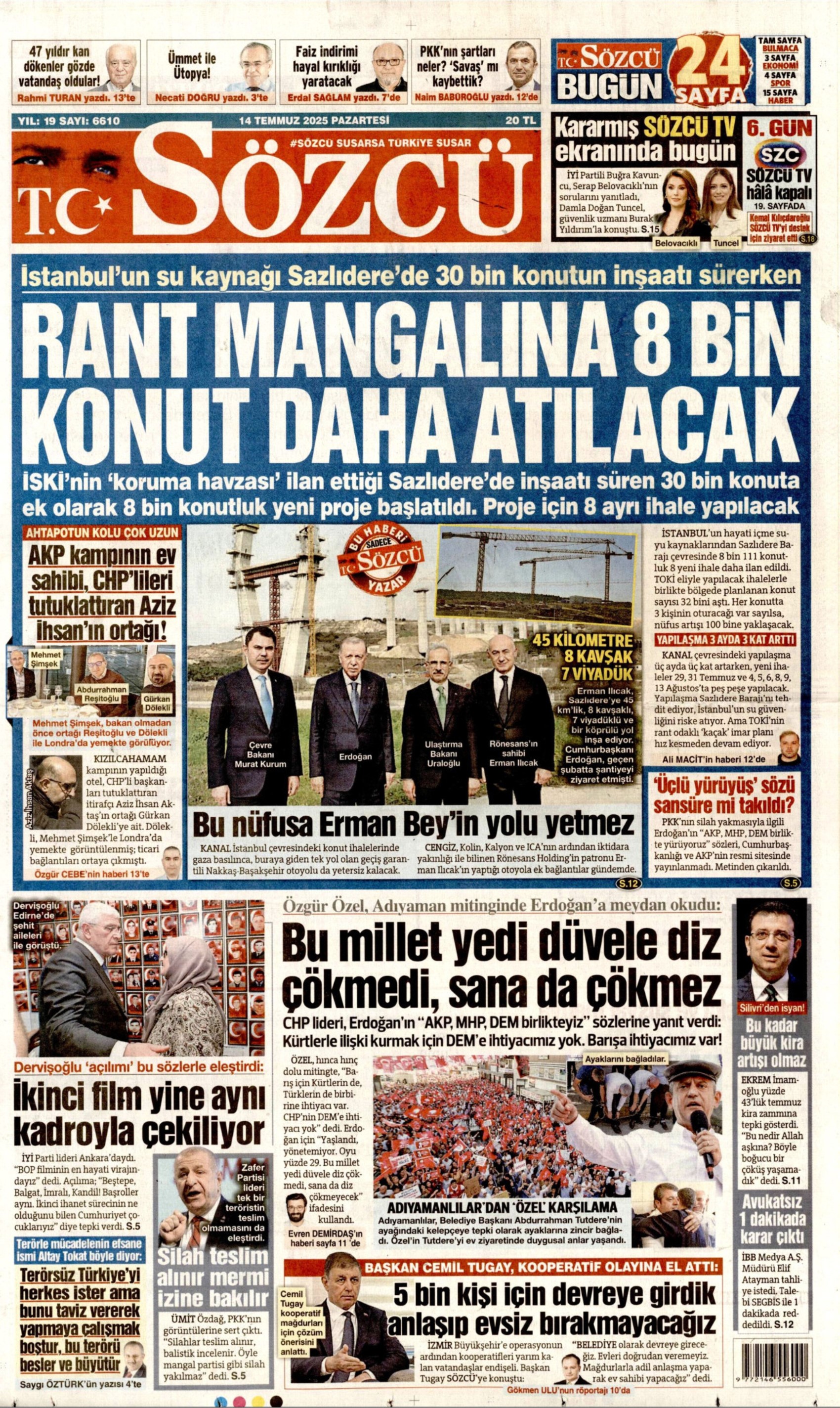 14 Temmuz 2025 gazete manşetleri