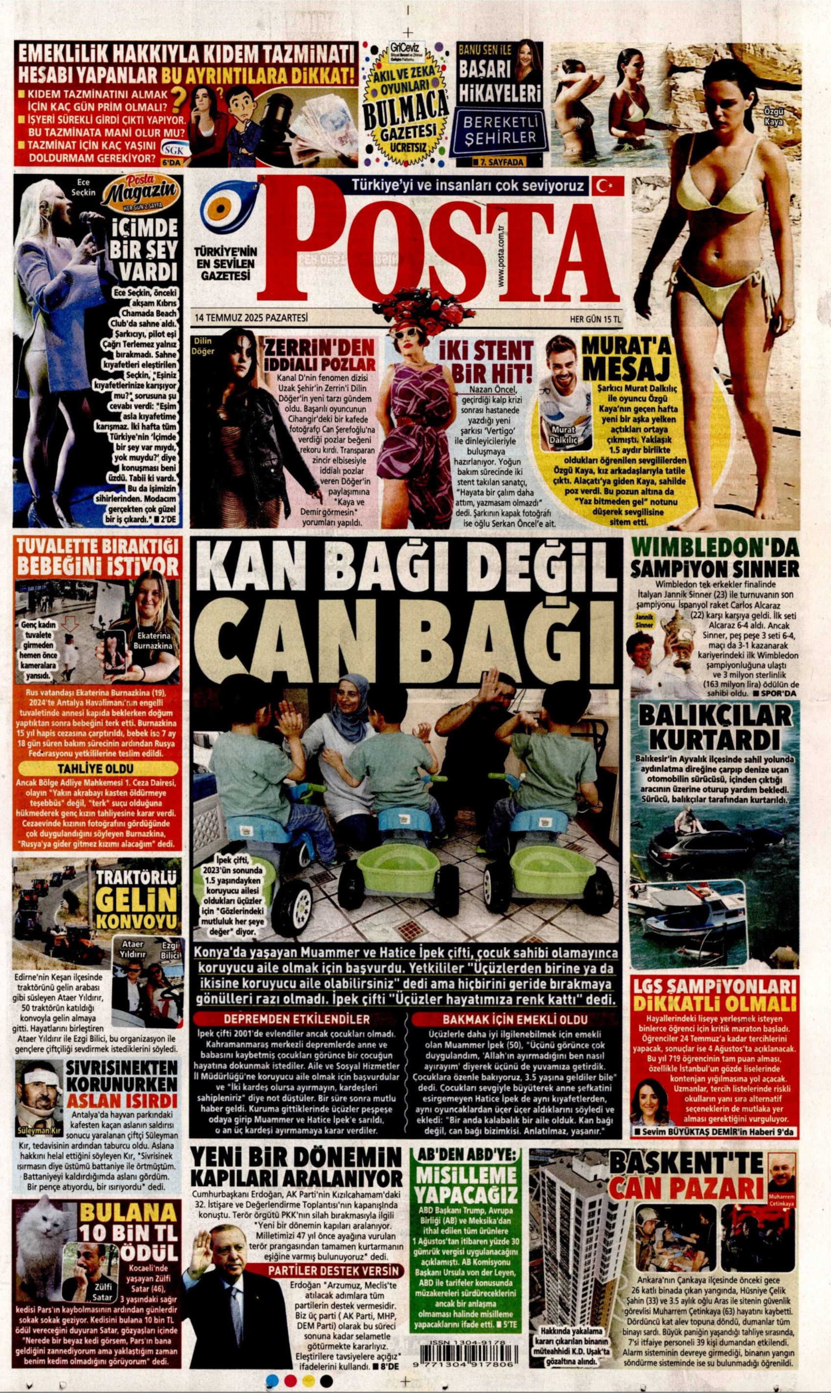 14 Temmuz 2025 gazete manşetleri