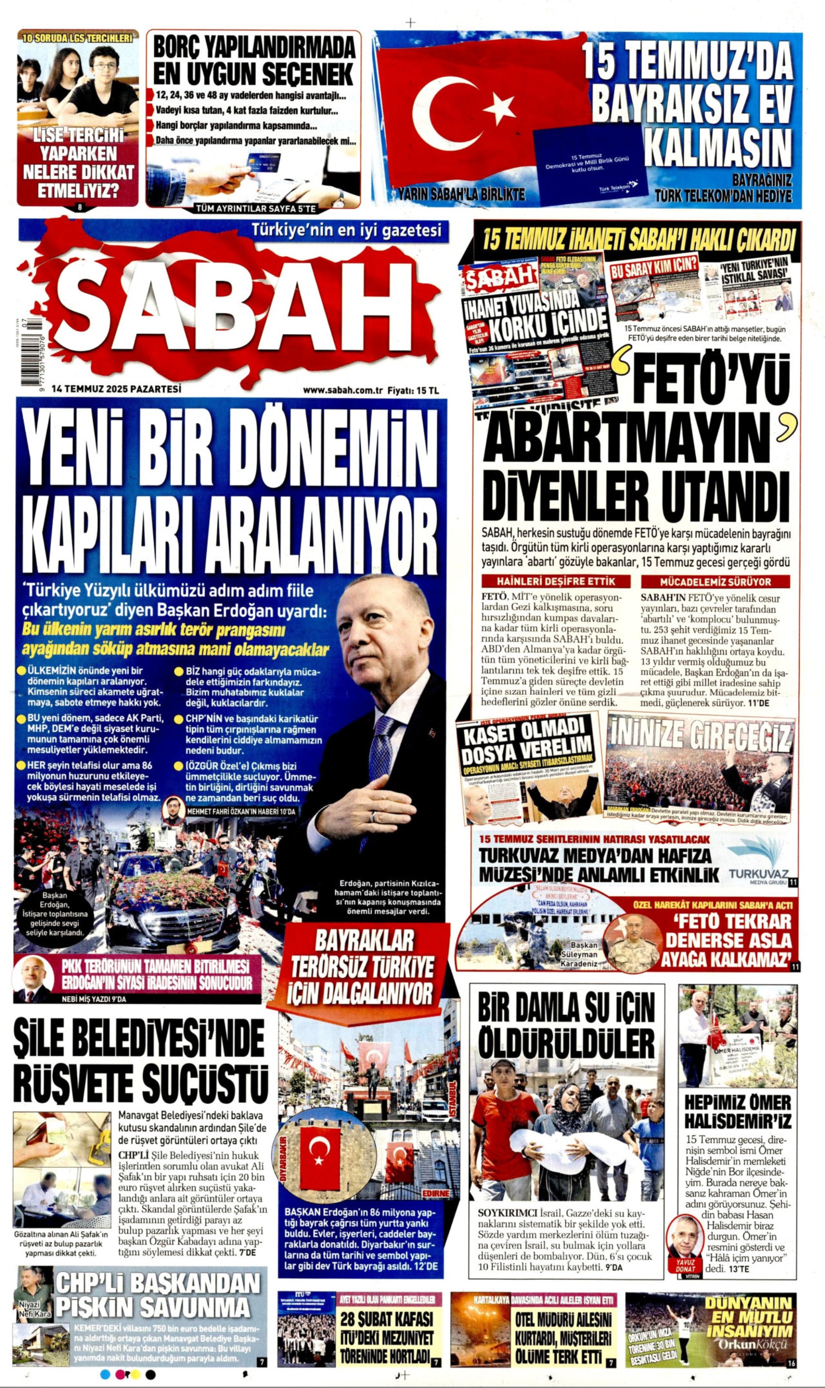 14 Temmuz 2025 gazete manşetleri