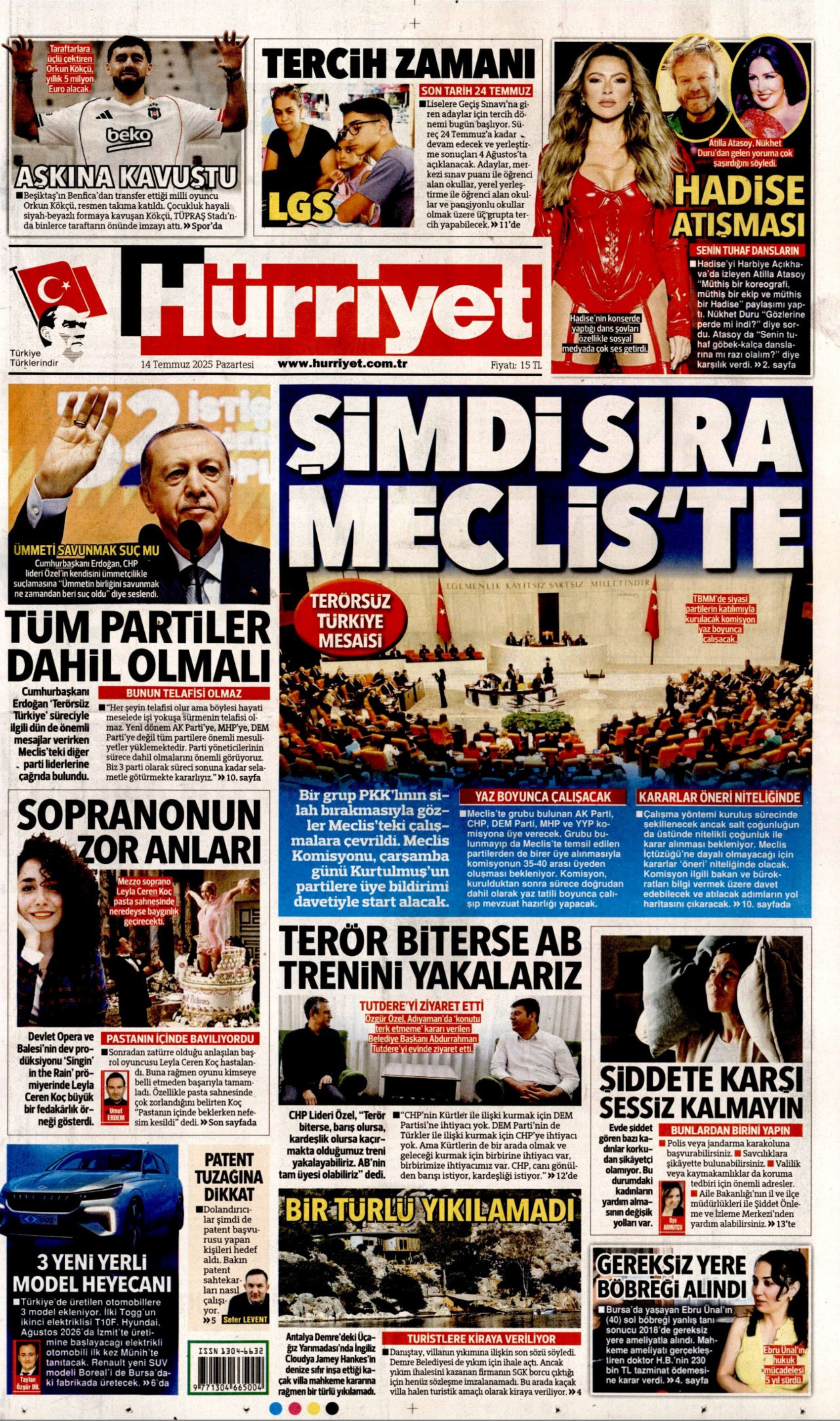 14 Temmuz 2025 gazete manşetleri
