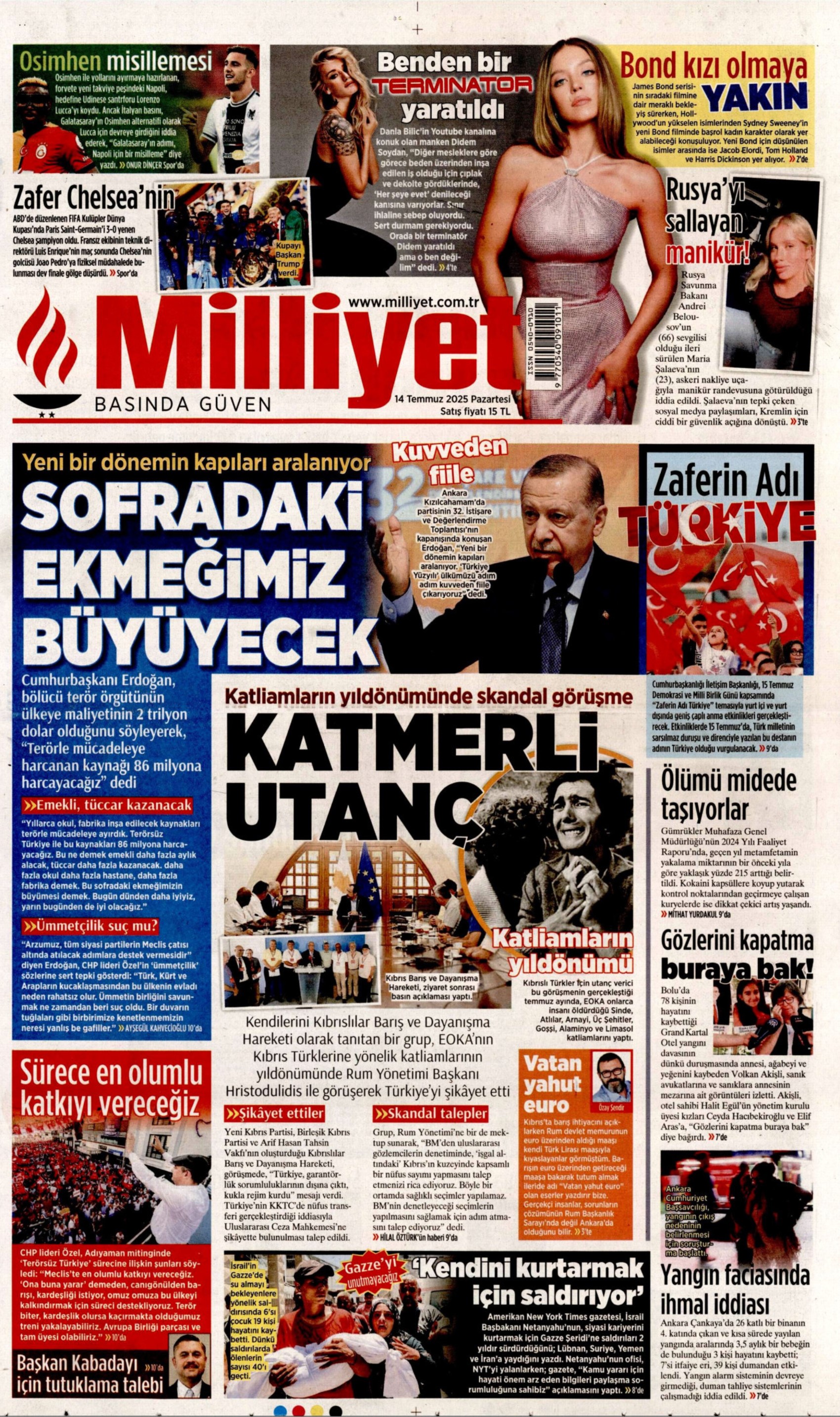14 Temmuz 2025 gazete manşetleri