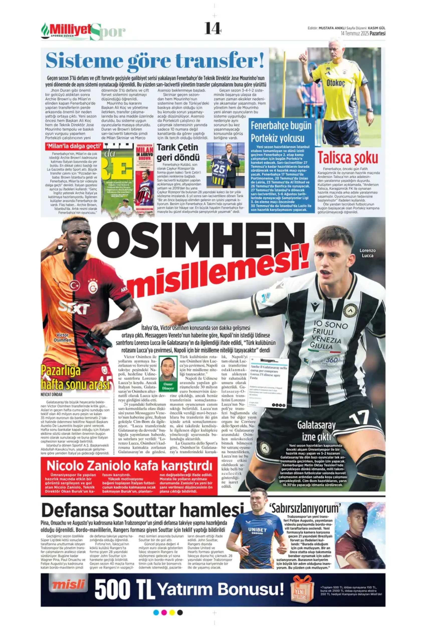Sporda günün manşetleri... Fenerbahçe Marco Asensio'da mutlu sona ulaştı: Osimhen'de karar haftası