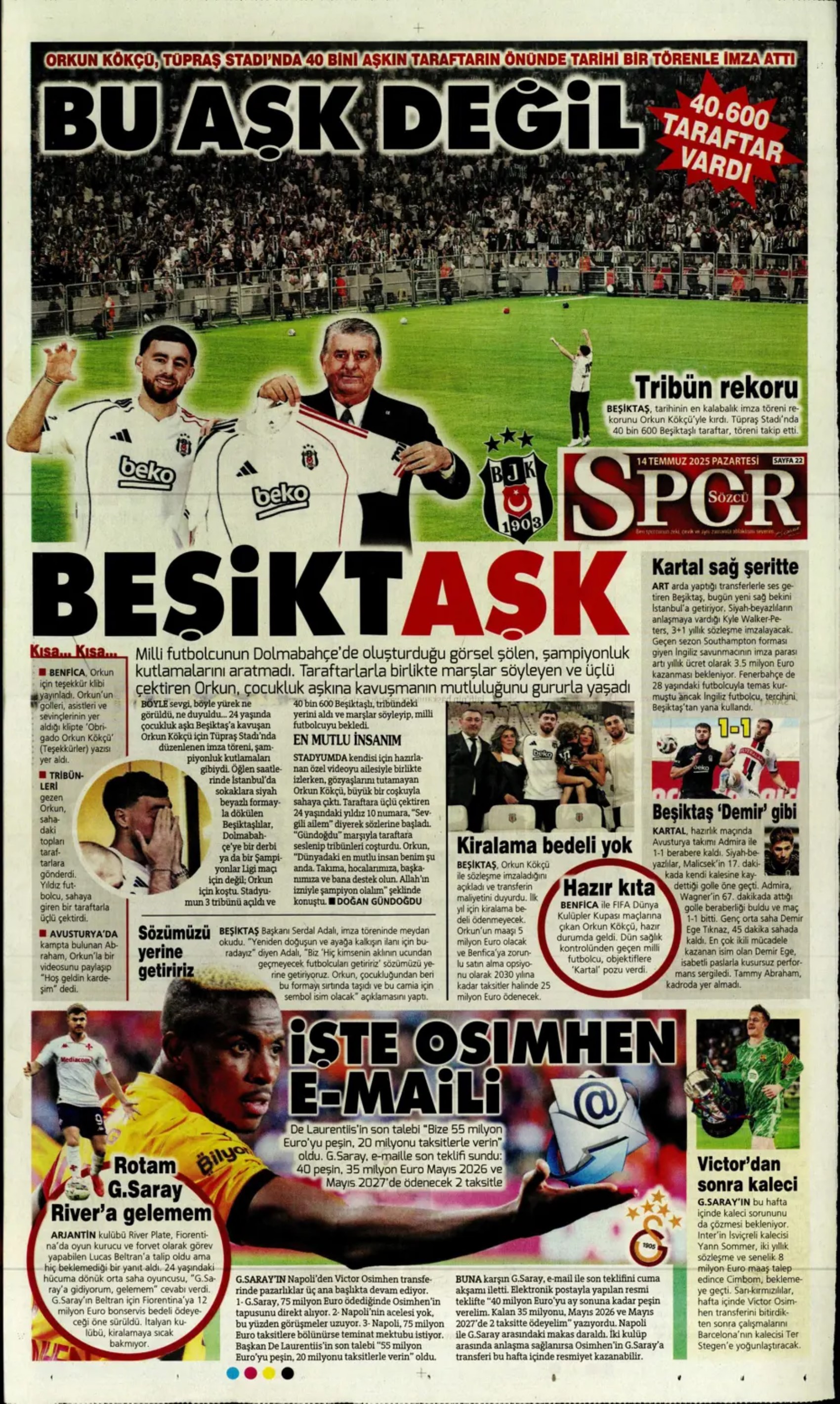 Sporda günün manşetleri... Fenerbahçe Marco Asensio'da mutlu sona ulaştı: Osimhen'de karar haftası