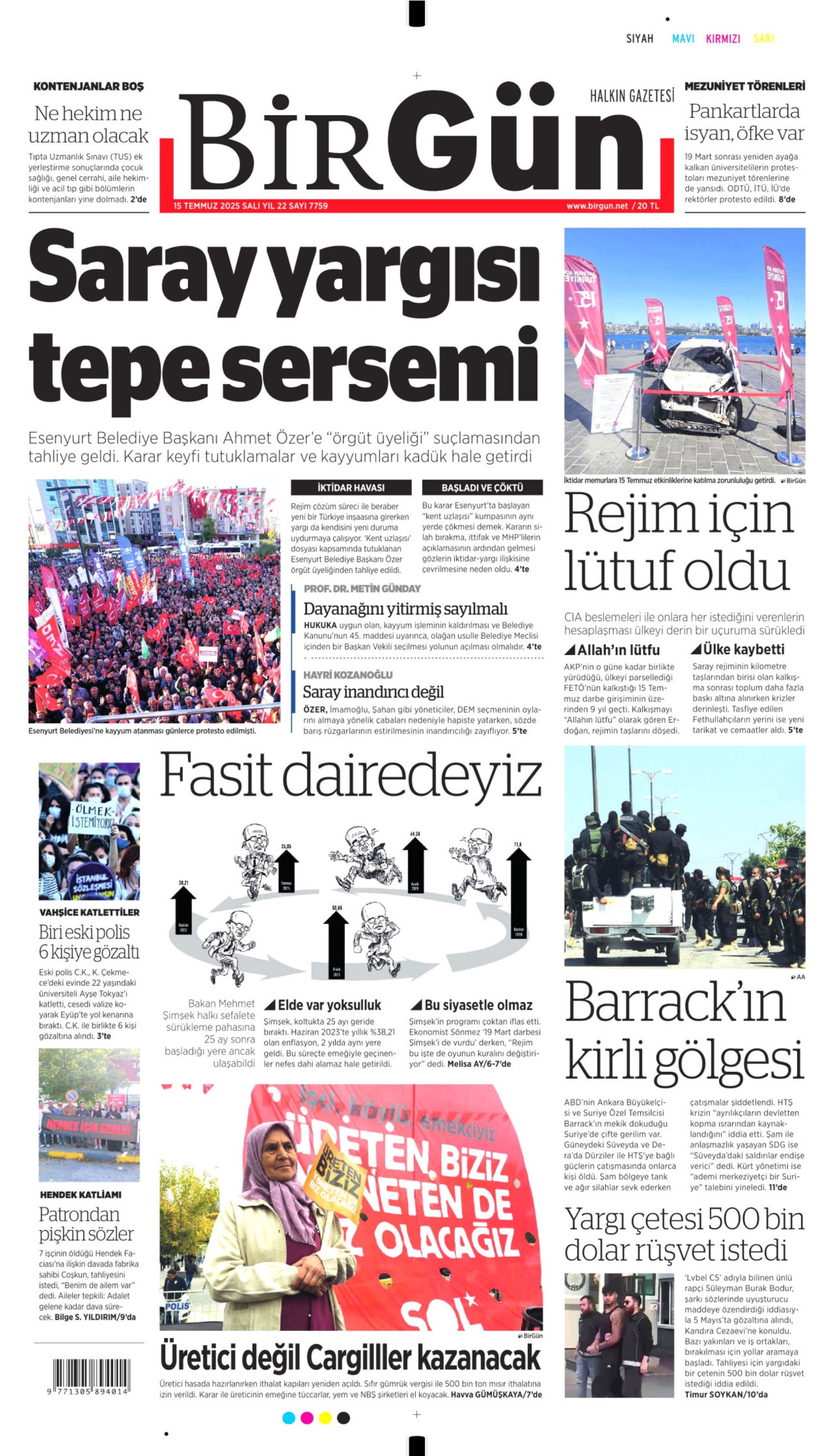 15 Temmuz 2025 gazete manşetleri