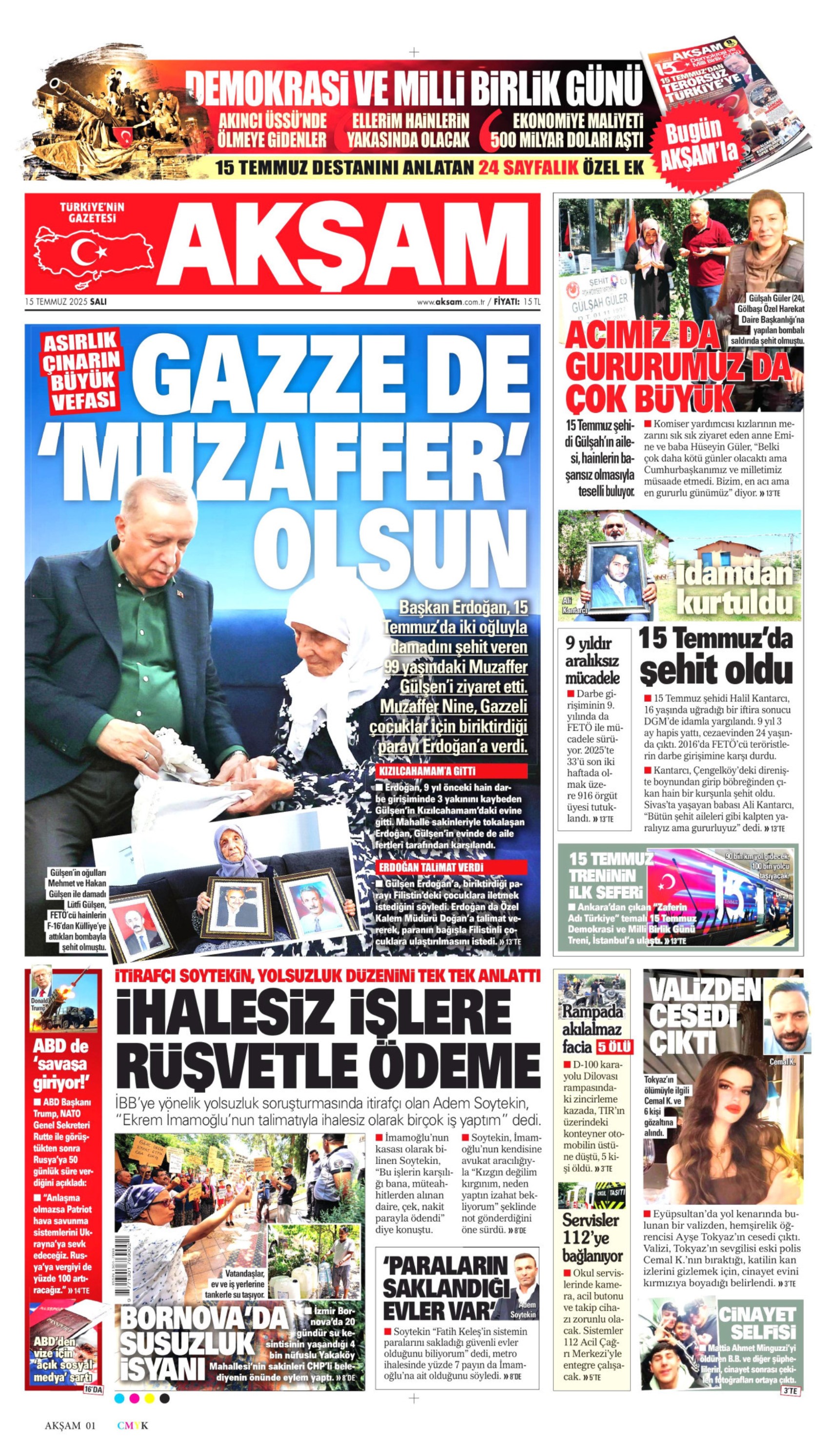 15 Temmuz 2025 gazete manşetleri