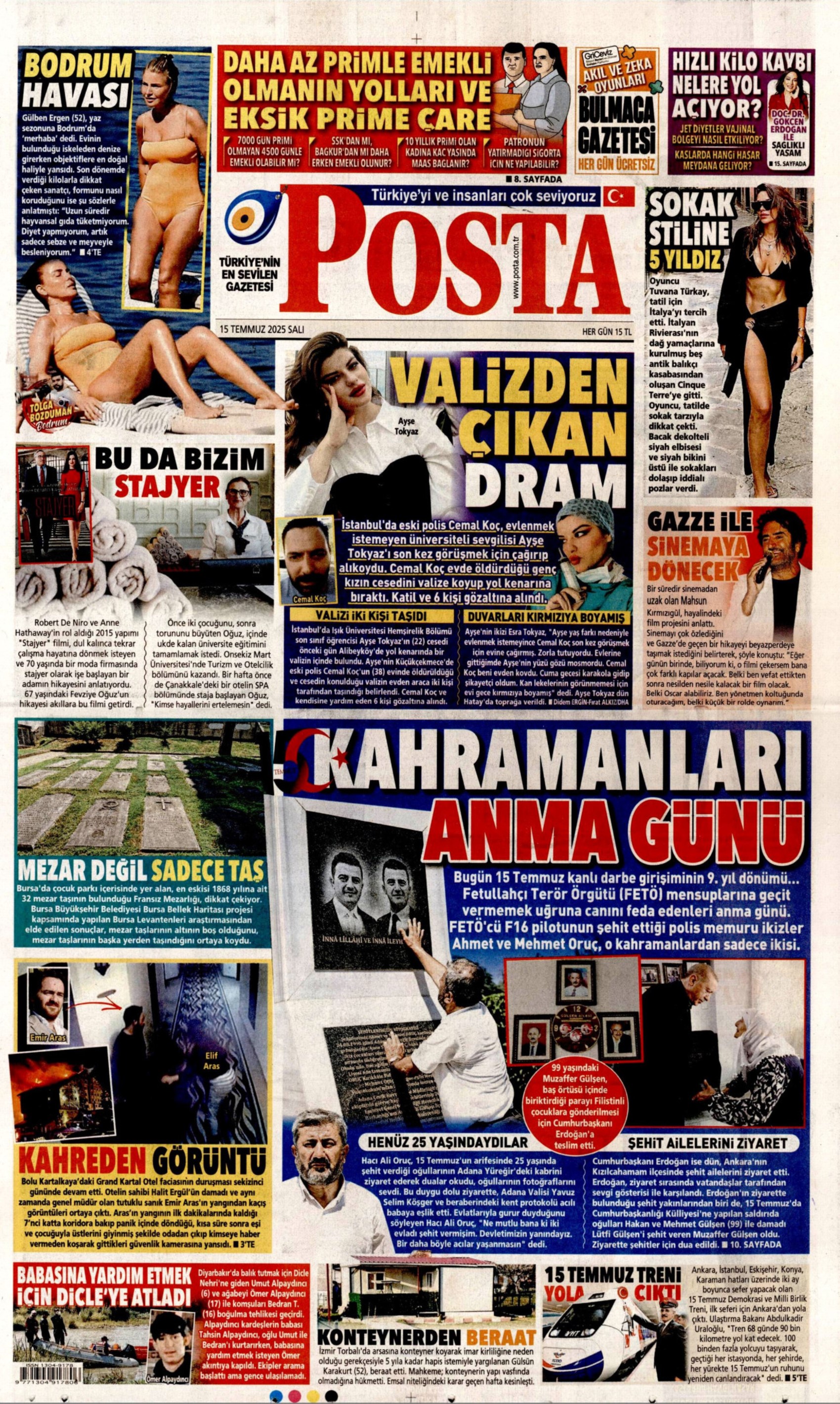 15 Temmuz 2025 gazete manşetleri