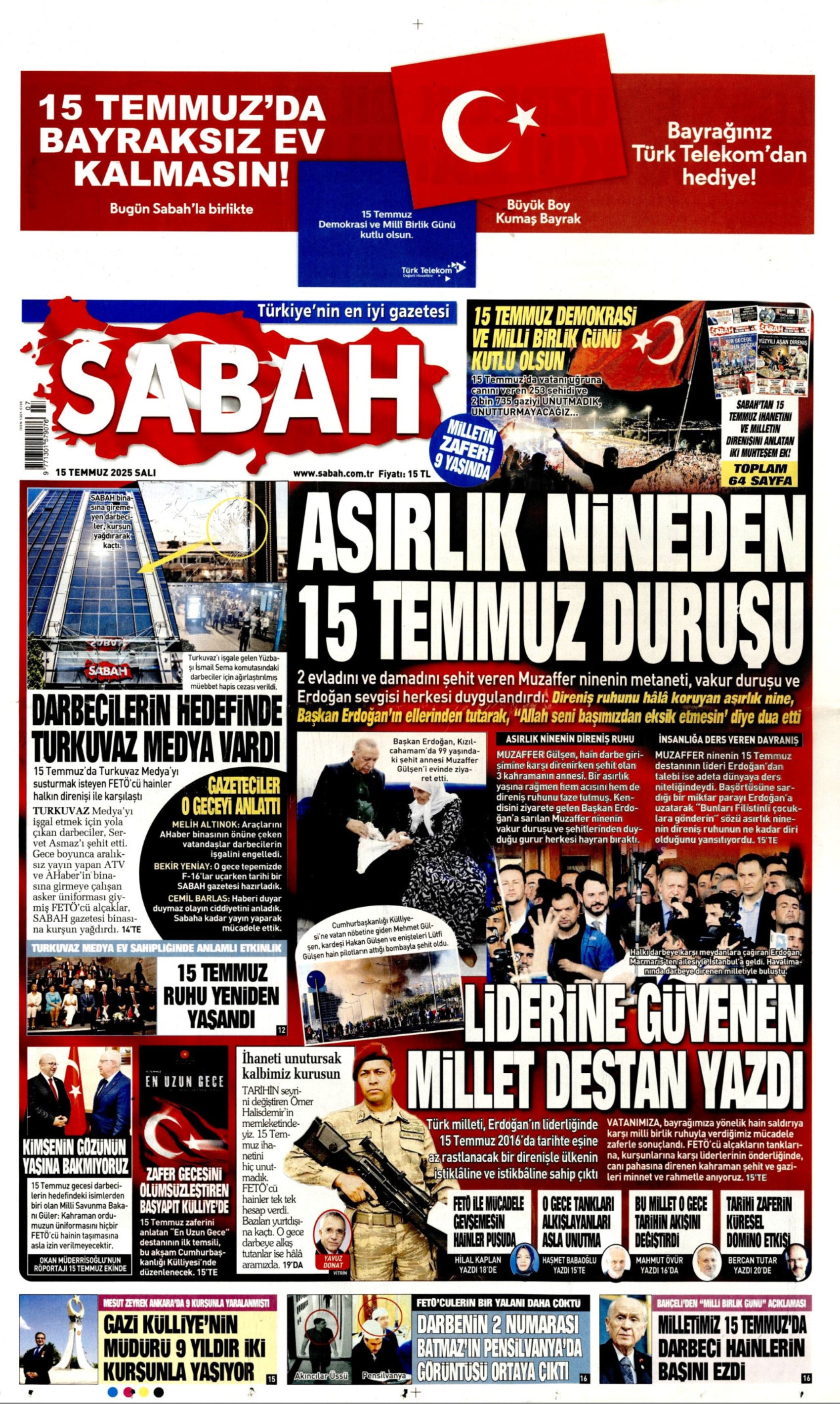 15 Temmuz 2025 gazete manşetleri