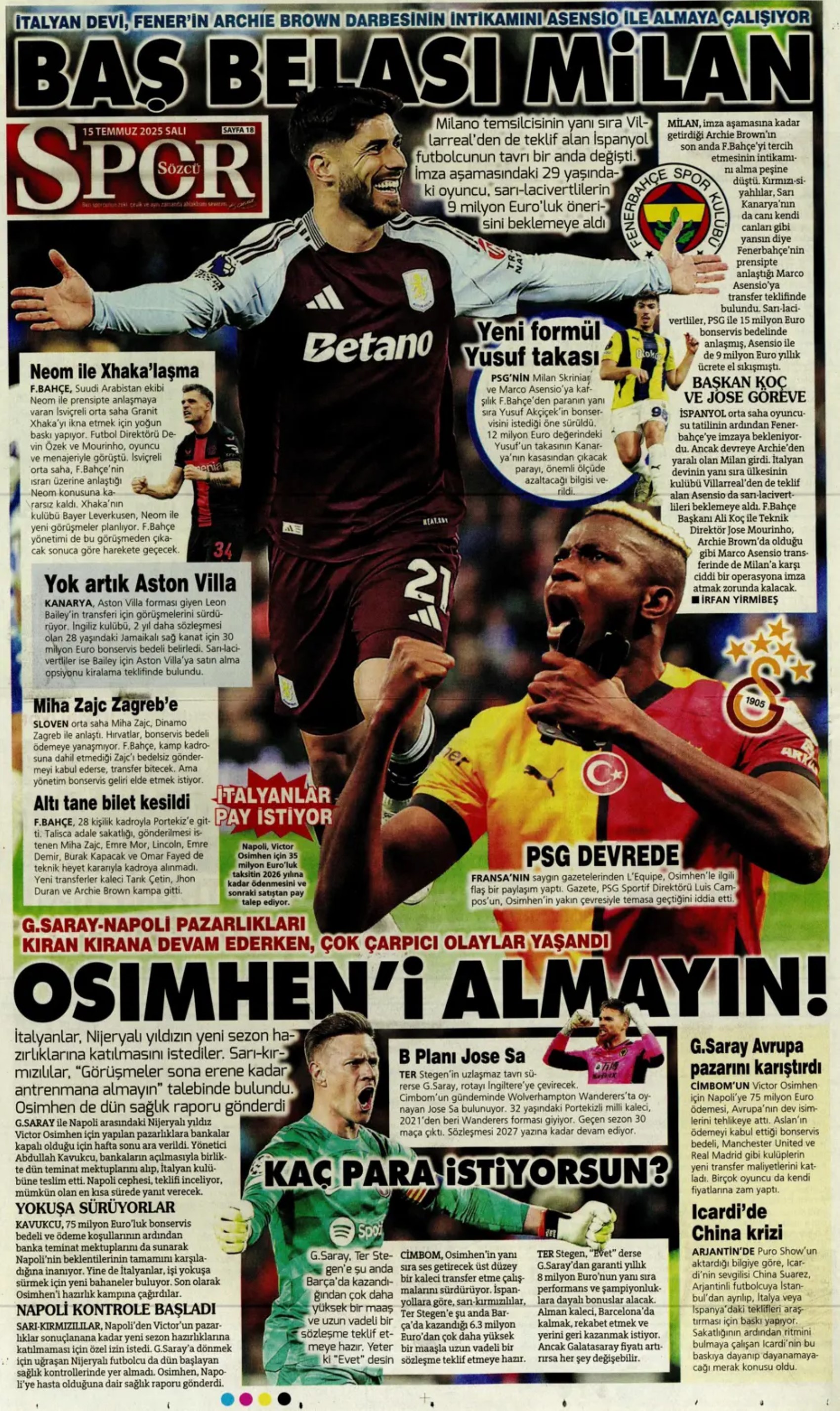 Sporda günün manşetleri... Fenerbahçe'de Xhaka sesleri: 'Sadece Galatasaray'da oynarım'