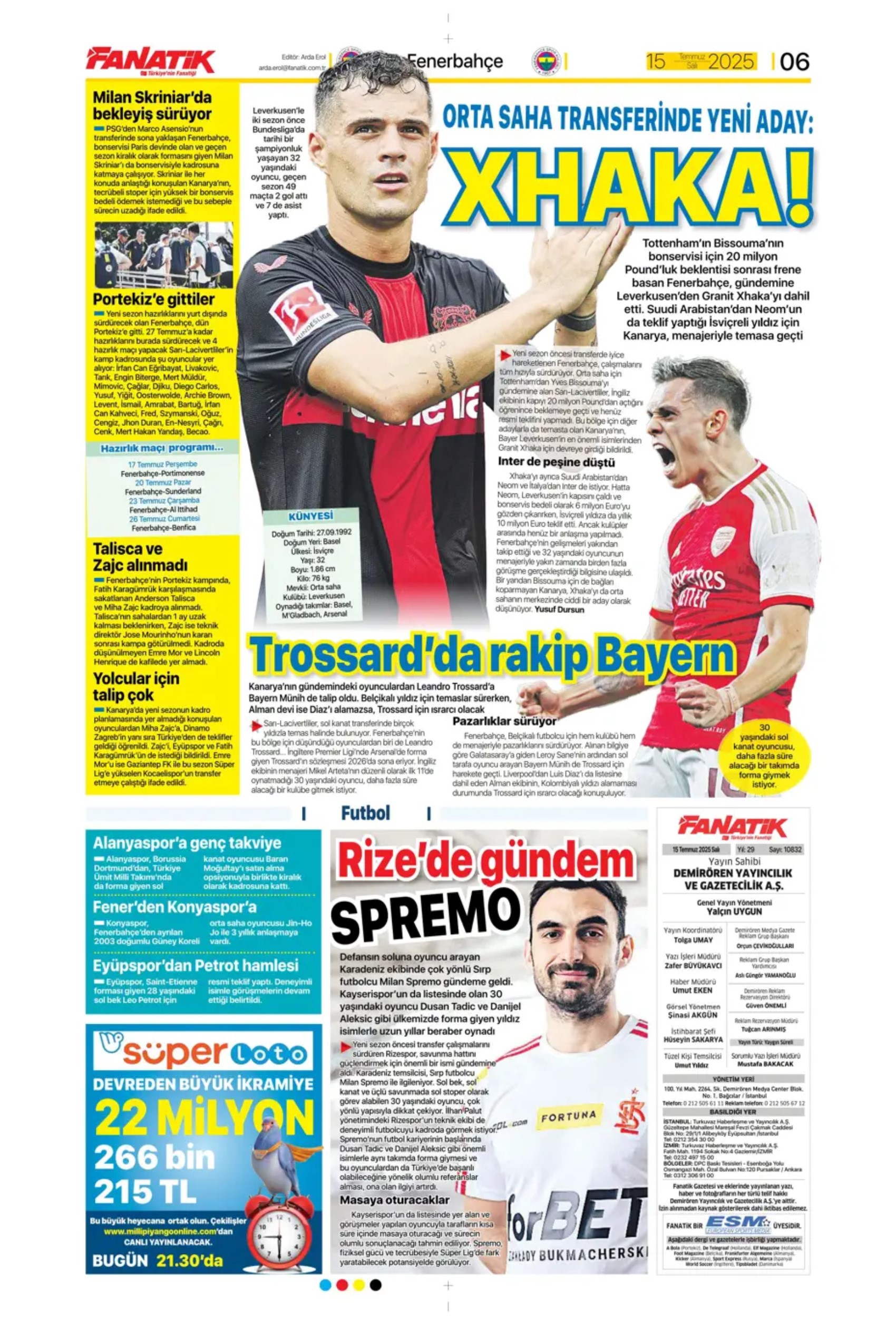 Sporda günün manşetleri... Fenerbahçe'de Xhaka sesleri: 'Sadece Galatasaray'da oynarım'