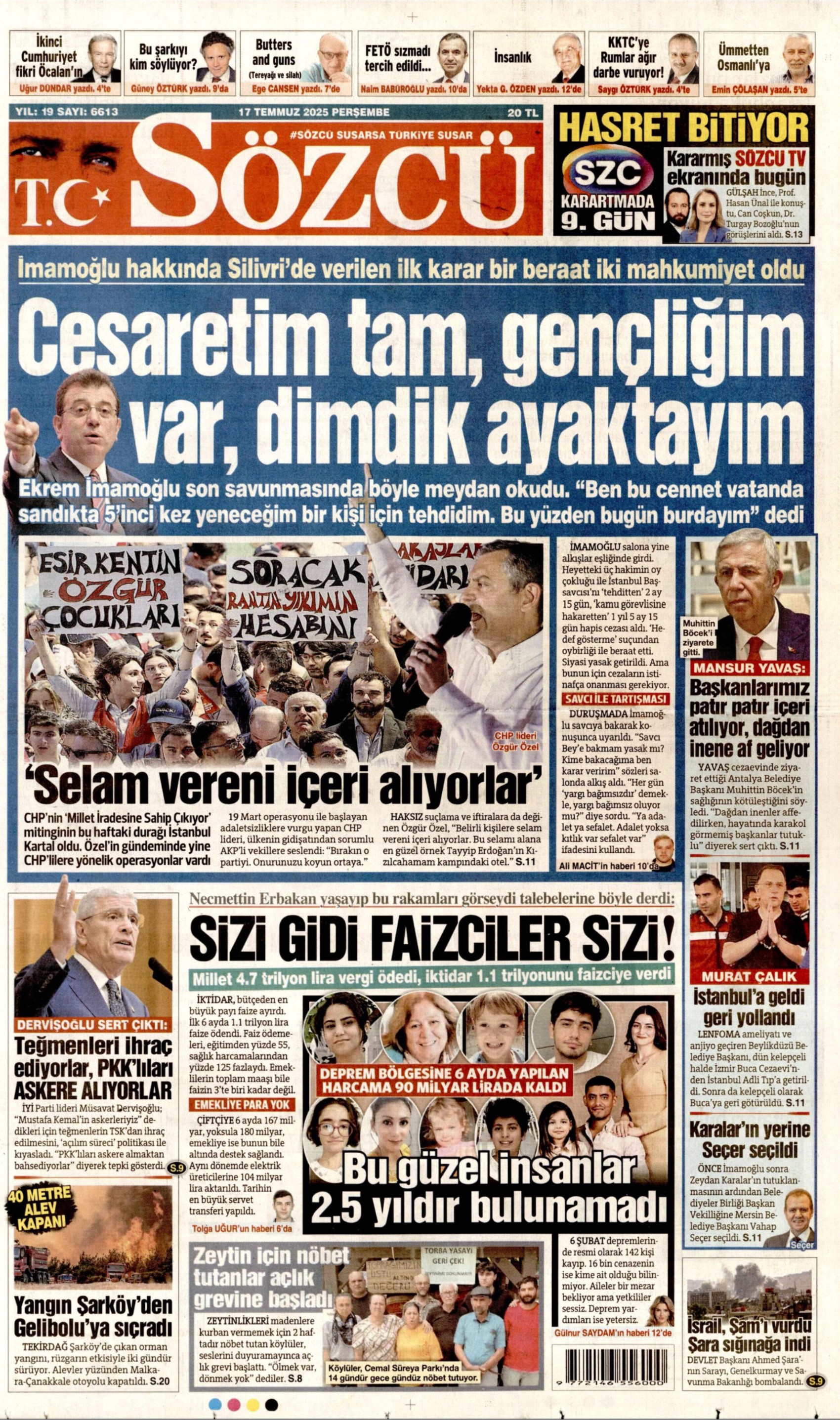 17 Temmuz 2025 gazete manşetleri: Gazeteler, İmamoğlu'nun savunmasını nasıl gördü?