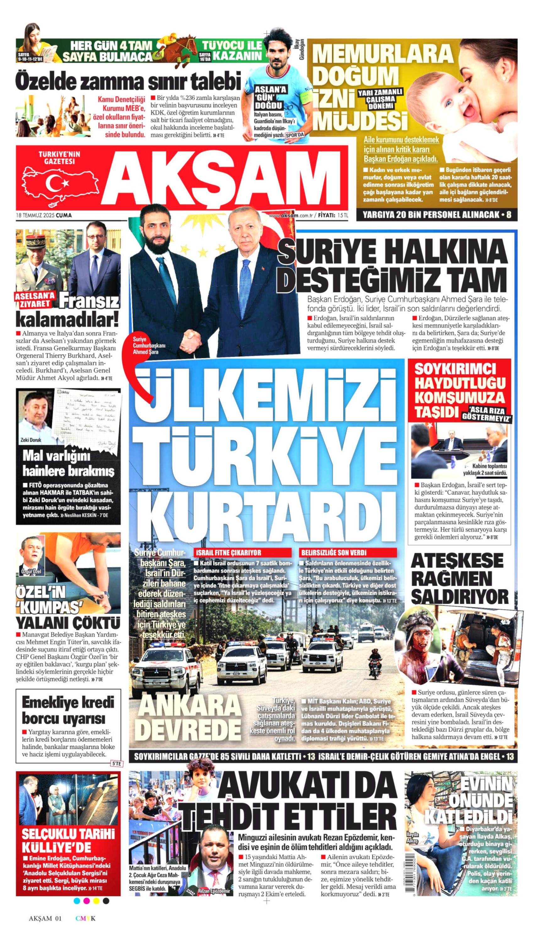18 Temmuz 2025 gazete manşetleri... Yandaş medyadan Özgür Özel'e tehdit: 'Senin de sonun Silivri olacak'