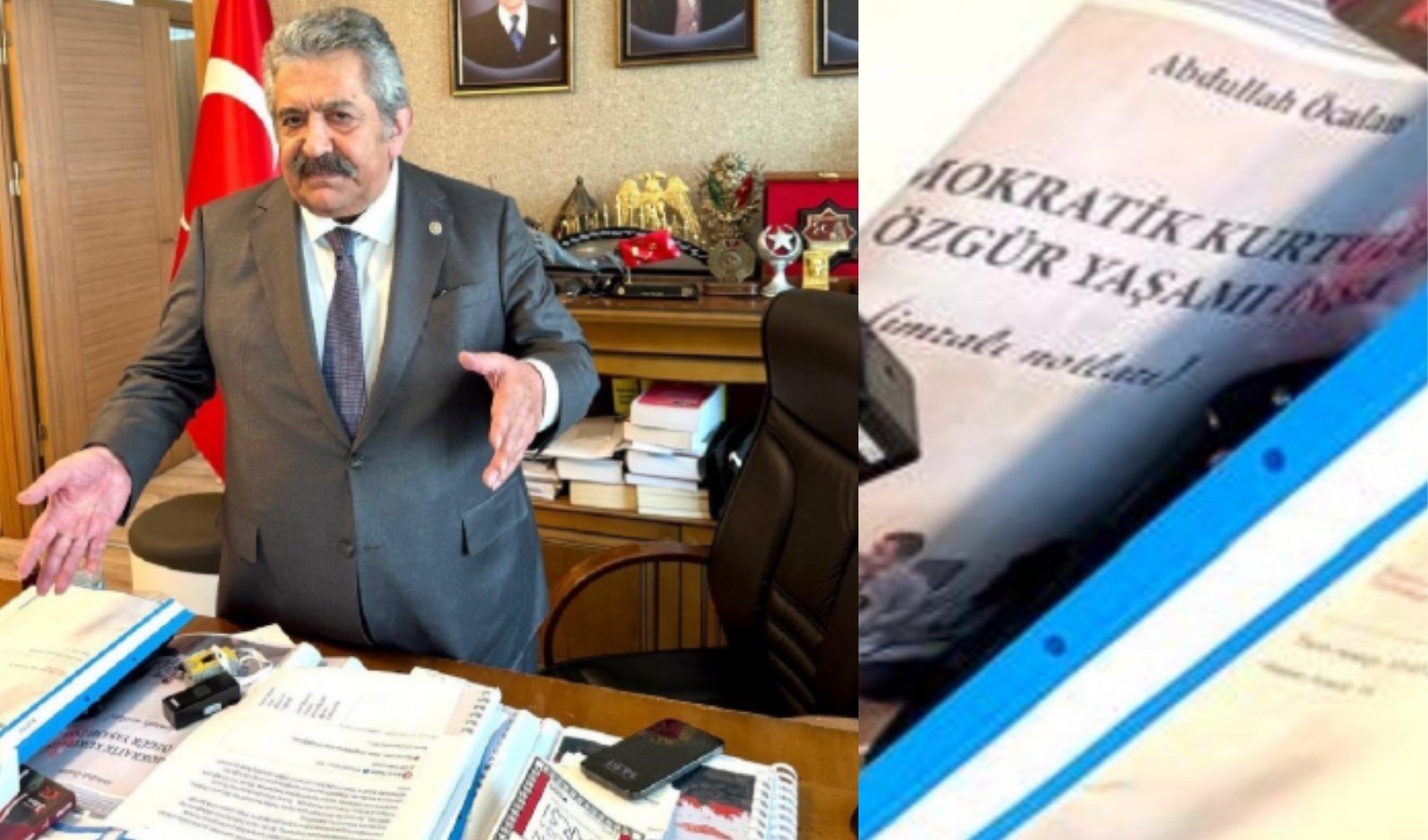 MHP’li Feti Yıldız’ın ofisinde Öcalan kitabı! MHP’li Feti Yıldız’ın ofisinde Öcalan kitabı!