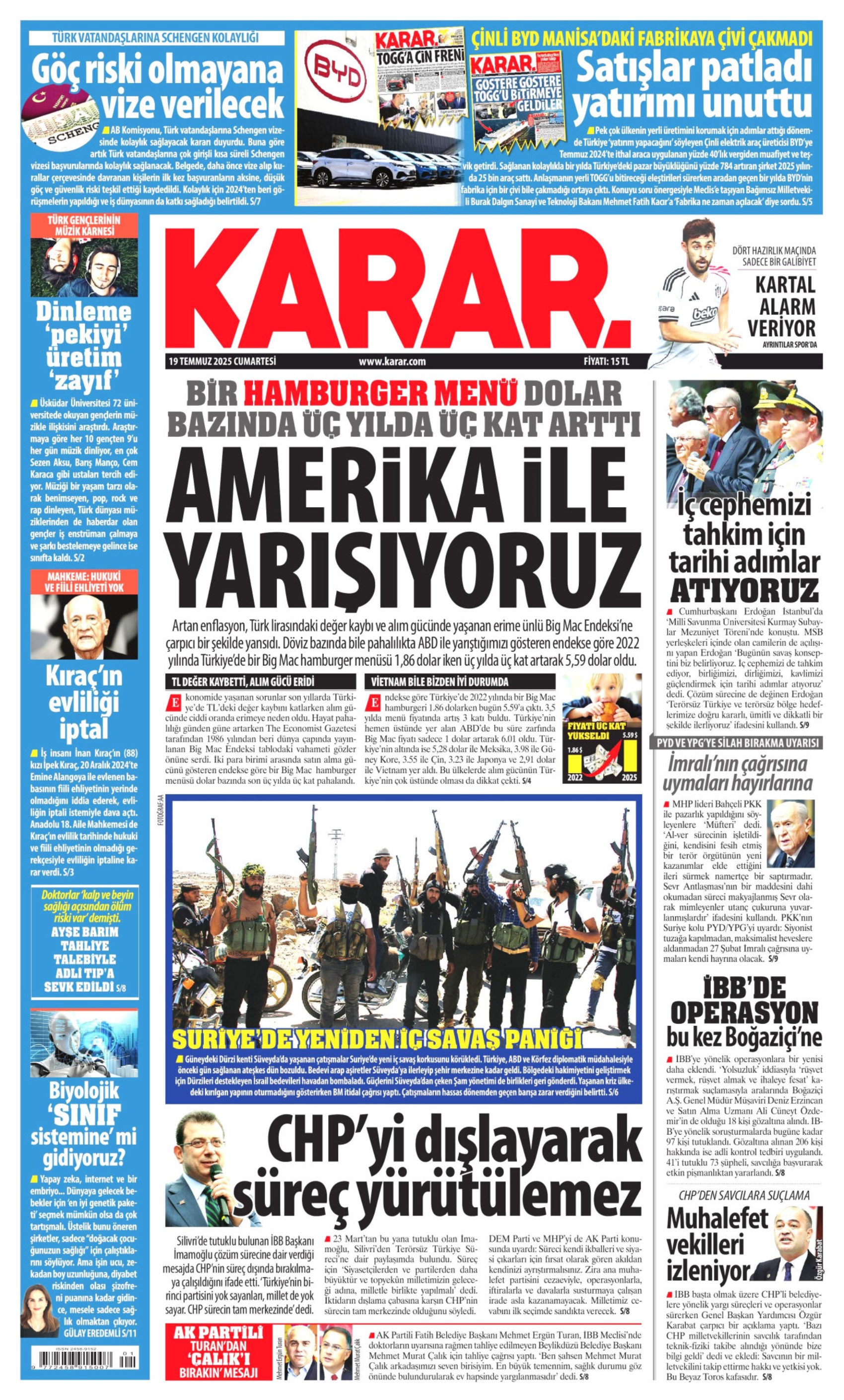 19 Temmuz 2025 gazete manşetleri