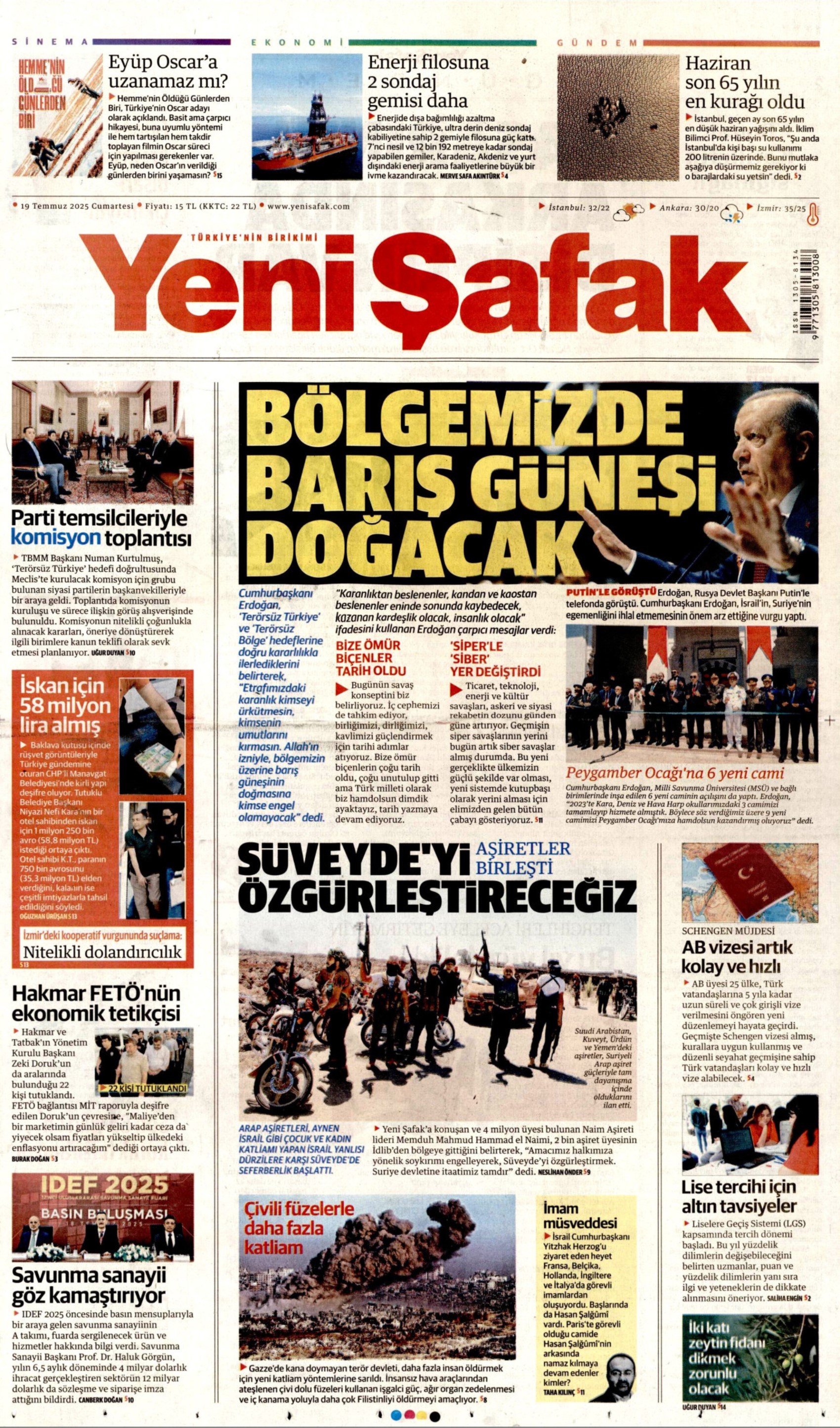 19 Temmuz 2025 gazete manşetleri