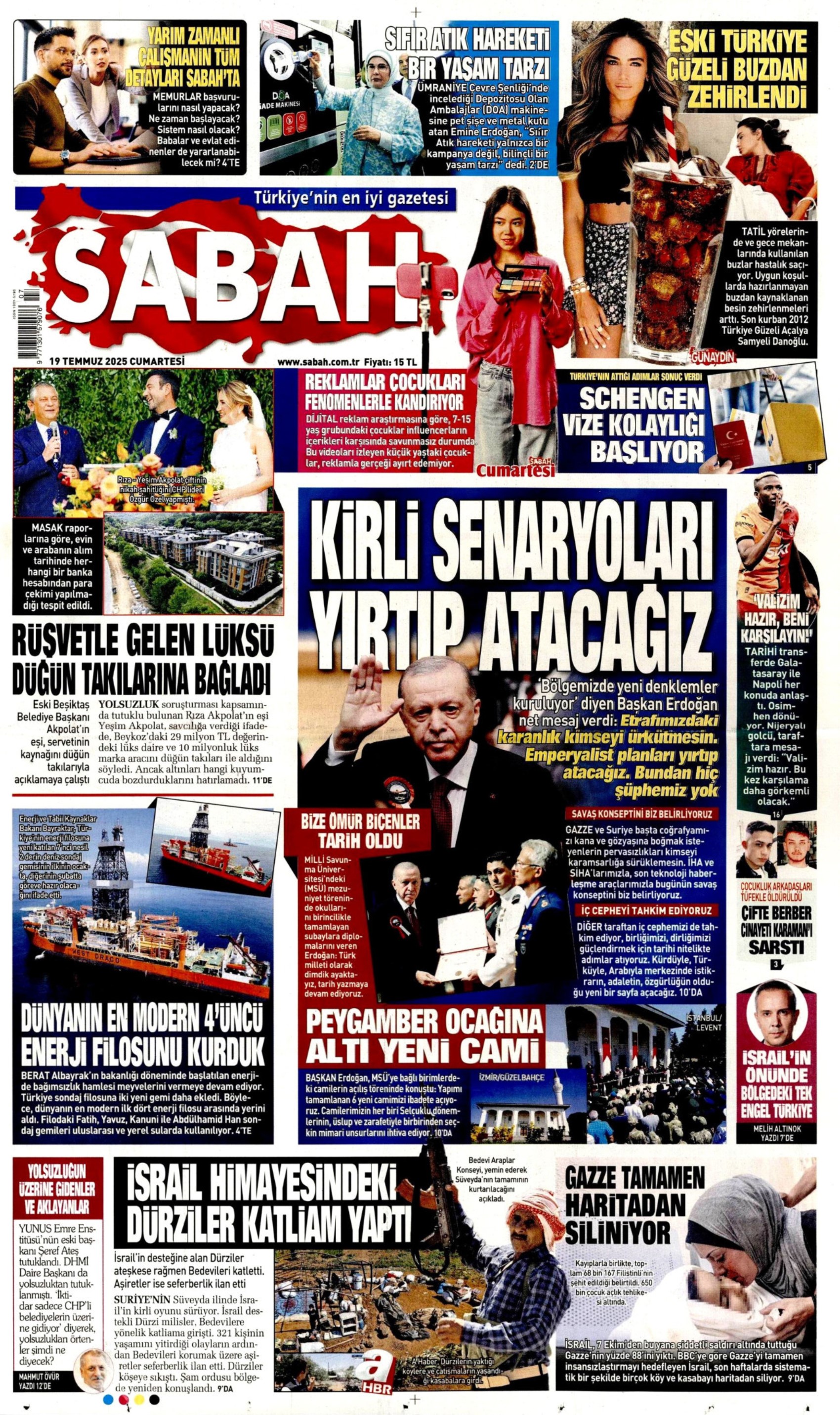 19 Temmuz 2025 gazete manşetleri