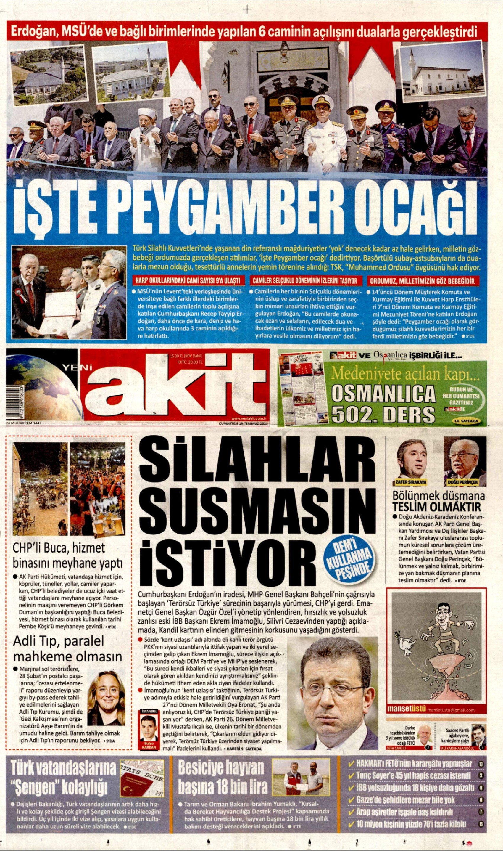 19 Temmuz 2025 gazete manşetleri