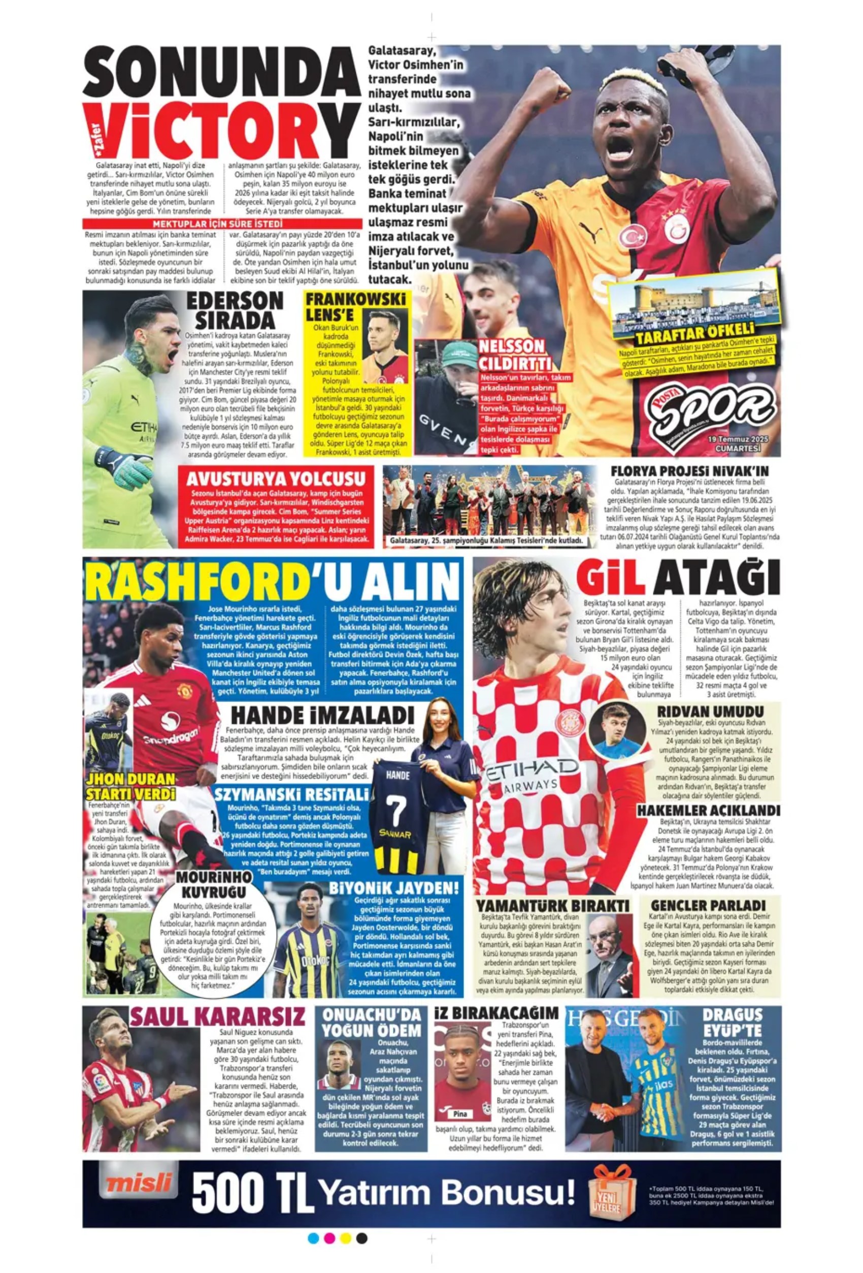 Sporda günün manşetleri... Fenerbahçe transferde atağa geçiyor: Galatasaray Ederson'u bitirdi
