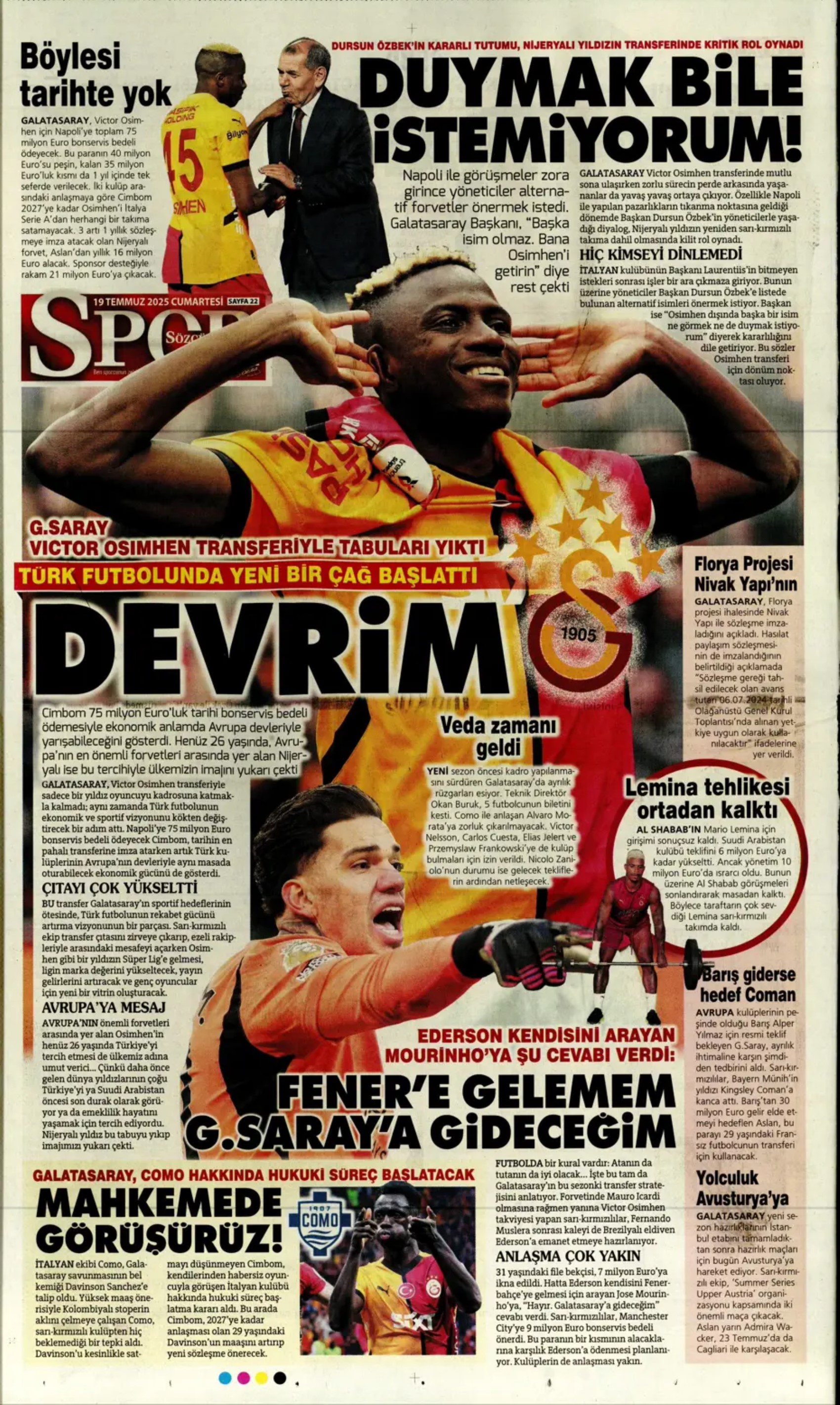 Sporda günün manşetleri... Fenerbahçe transferde atağa geçiyor: Galatasaray Ederson'u bitirdi