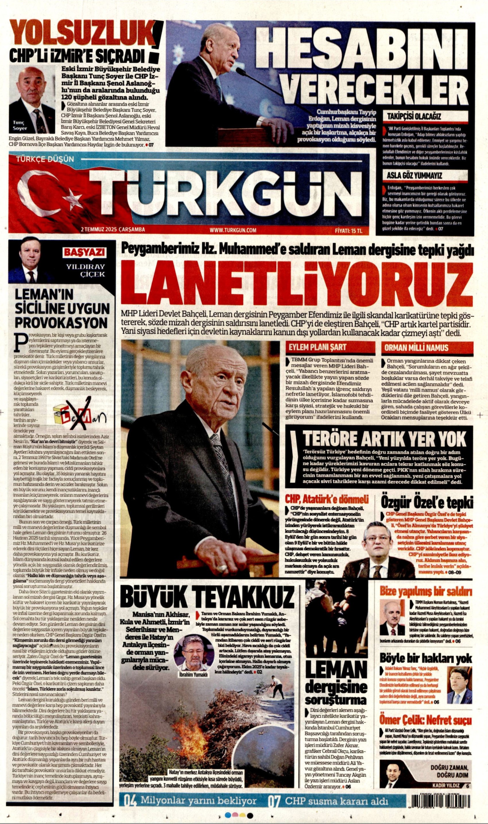 2 Temmuz 2025 gazete manşetleri: 'Muhalife uyku da haram'