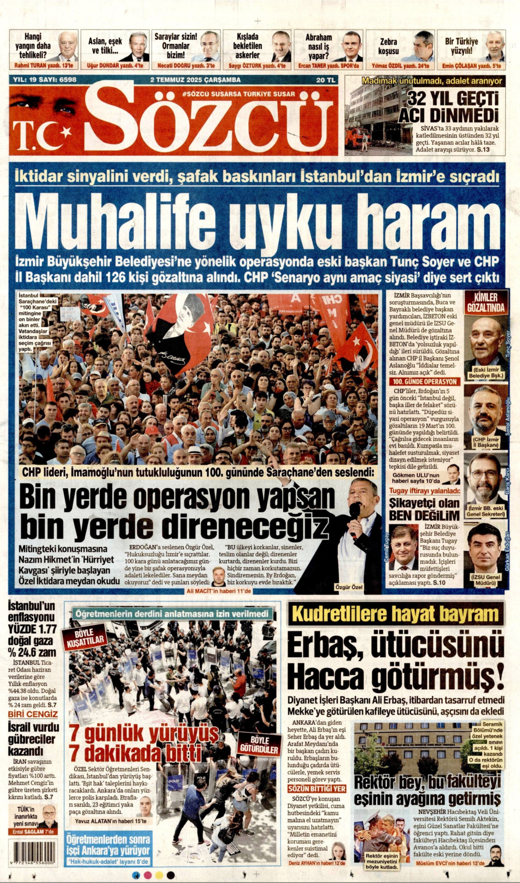 2 Temmuz 2025 gazete manşetleri: 'Muhalife uyku da haram'