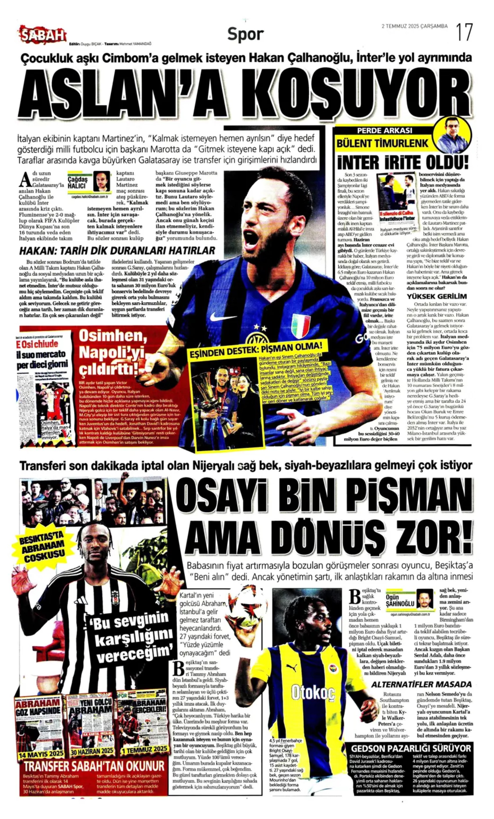 Sporda günün manşetleri: Osimhen için geri sayım, Aslan'a sambacı kaleci