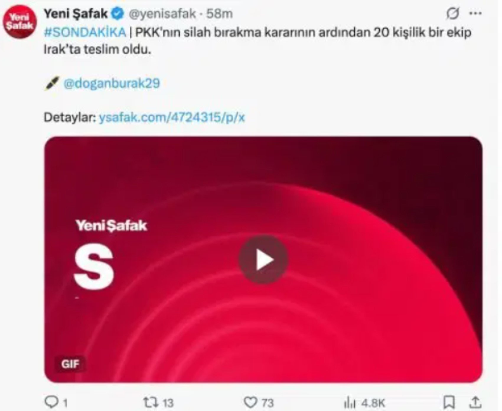 Yeni Şafak önce paylaştı, sonra sildi: Yandaş medyada PKK belirsizliği