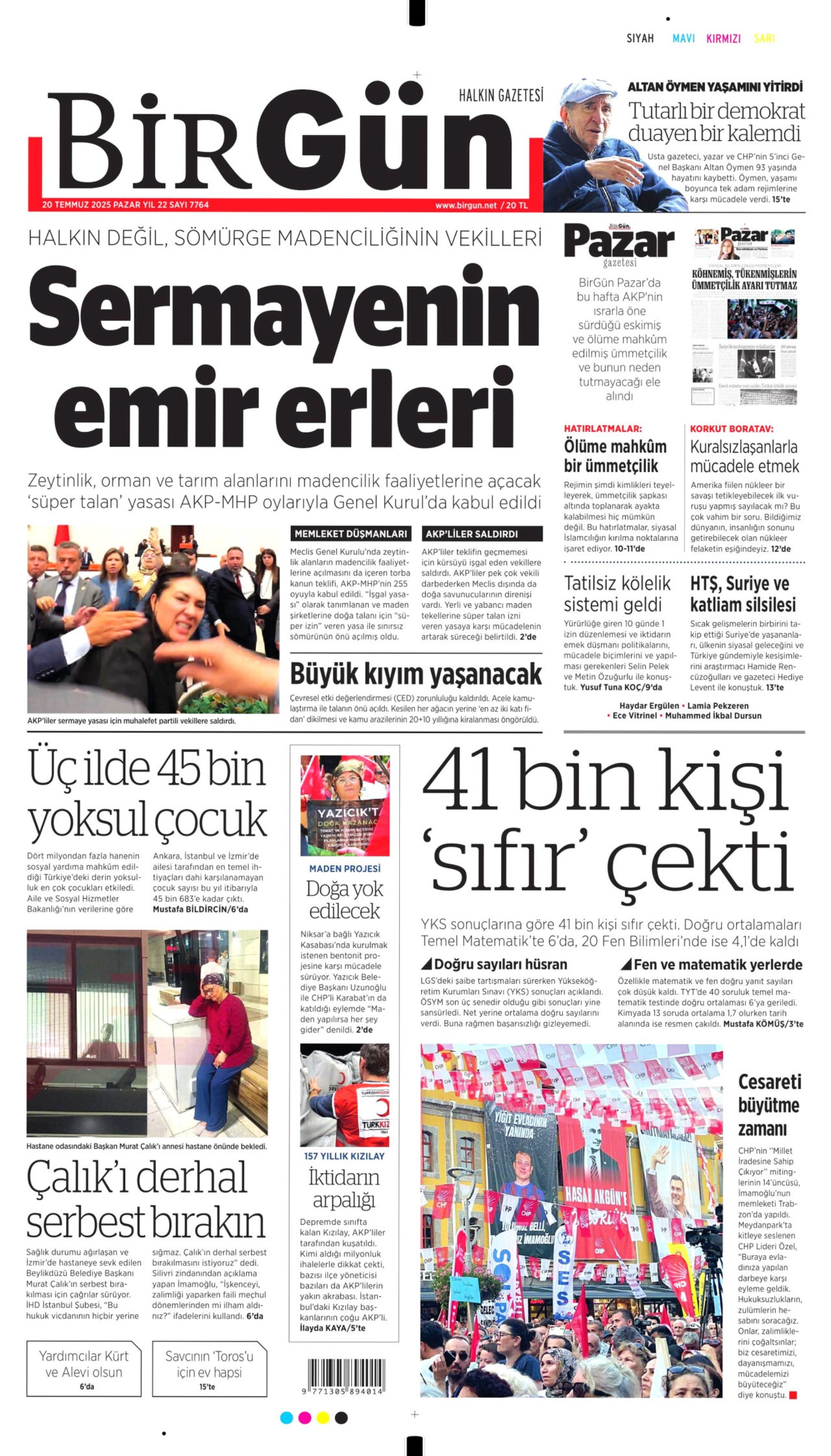 20 Temmuz 2025 gazete manşetleri
