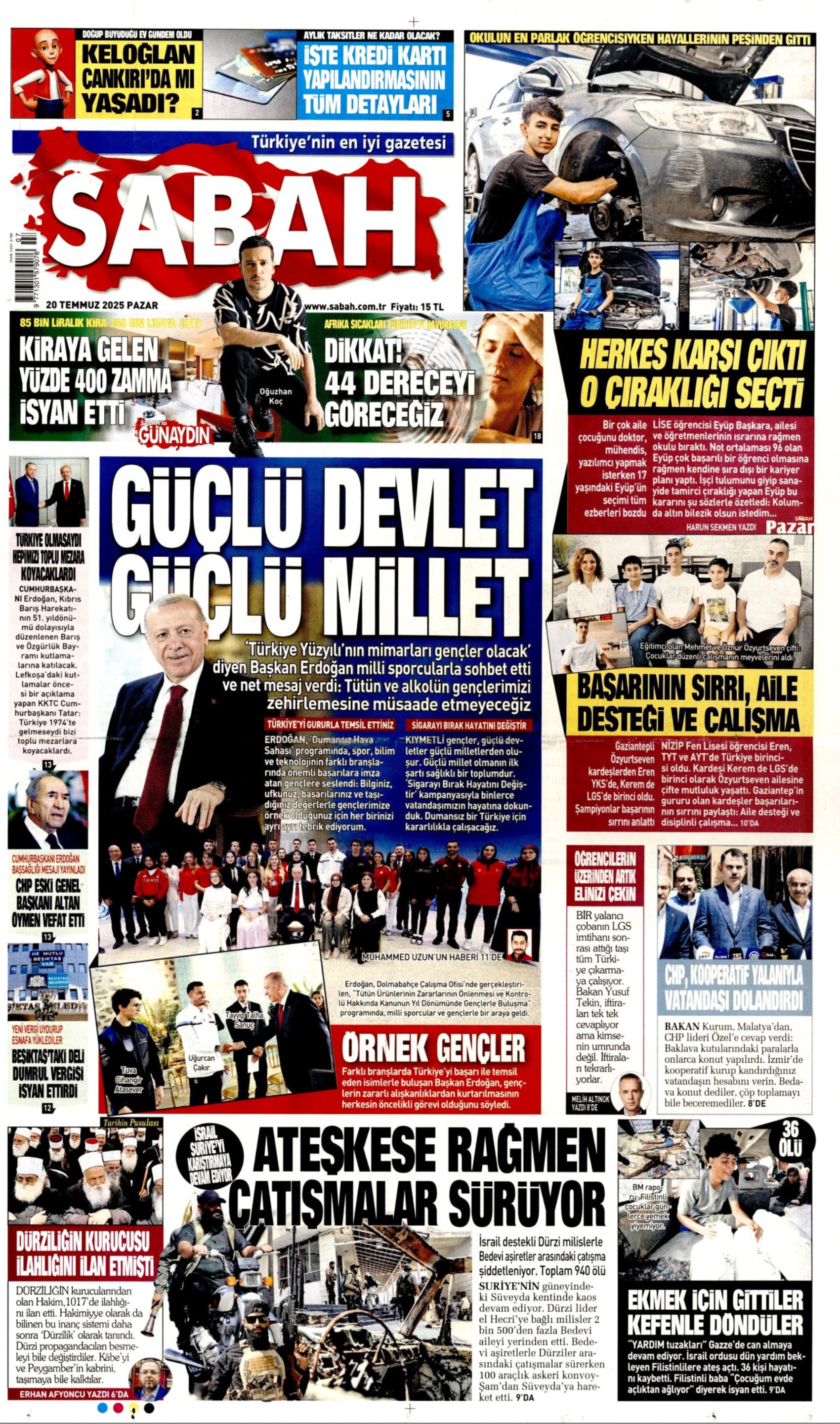20 Temmuz 2025 gazete manşetleri