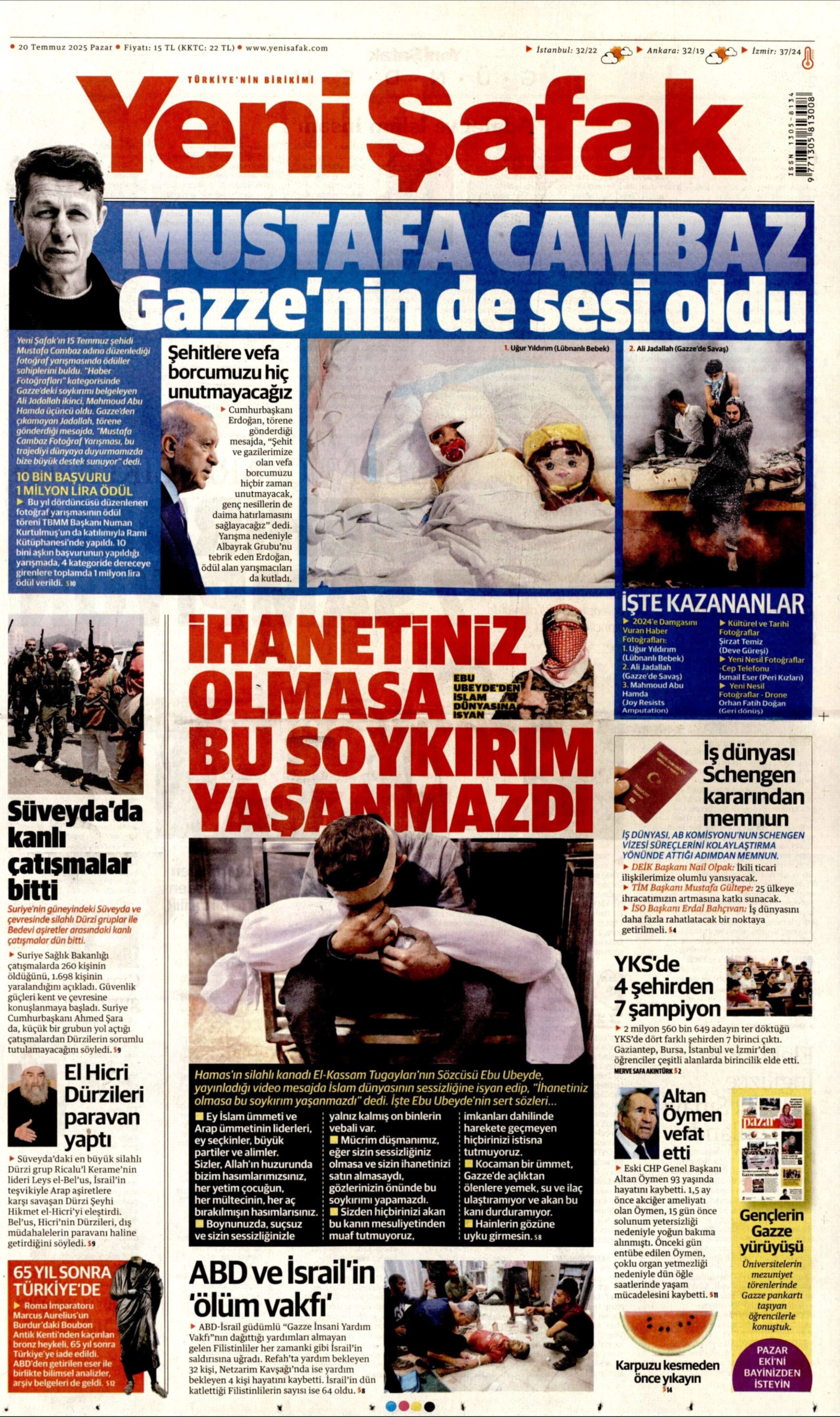 20 Temmuz 2025 gazete manşetleri
