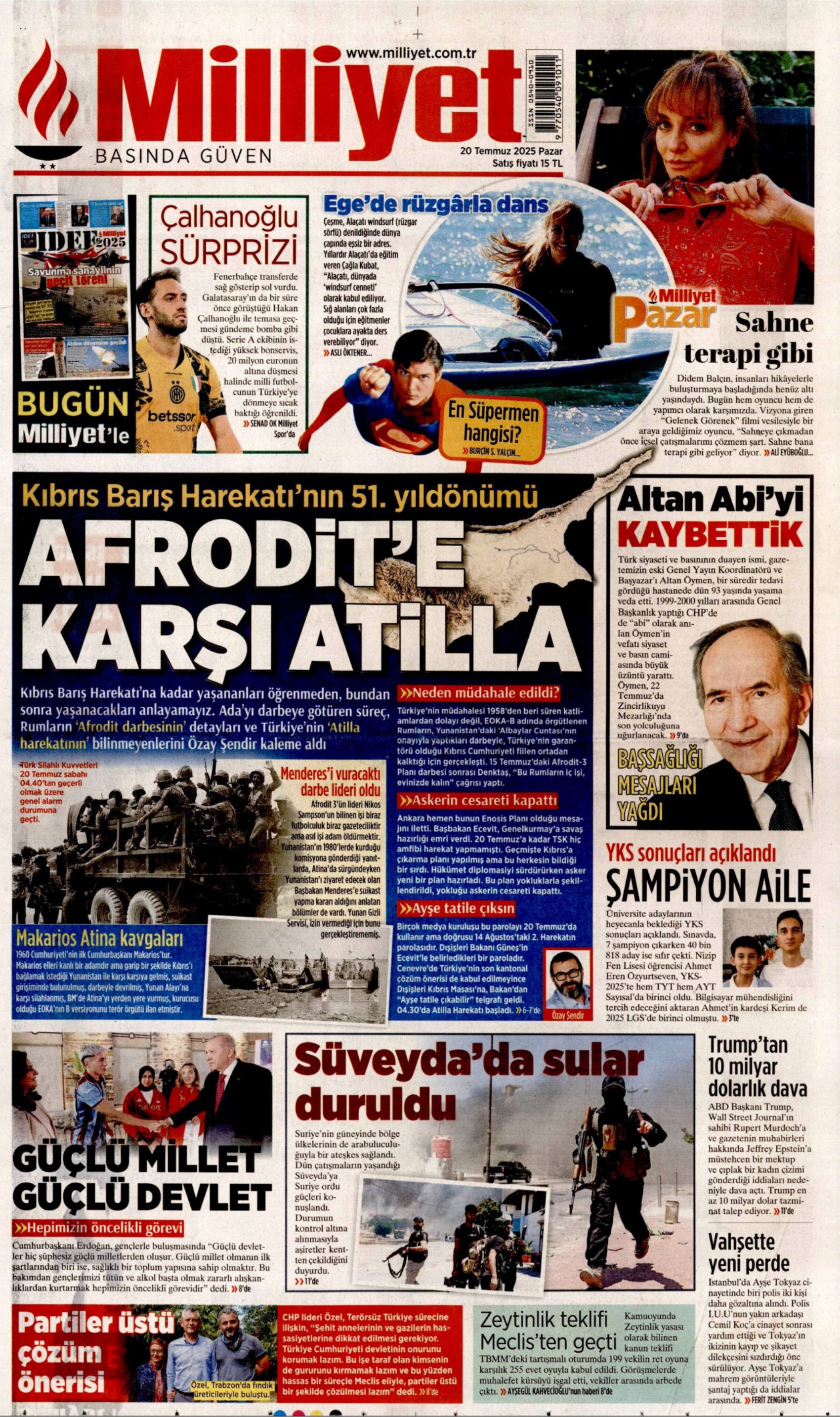 20 Temmuz 2025 gazete manşetleri