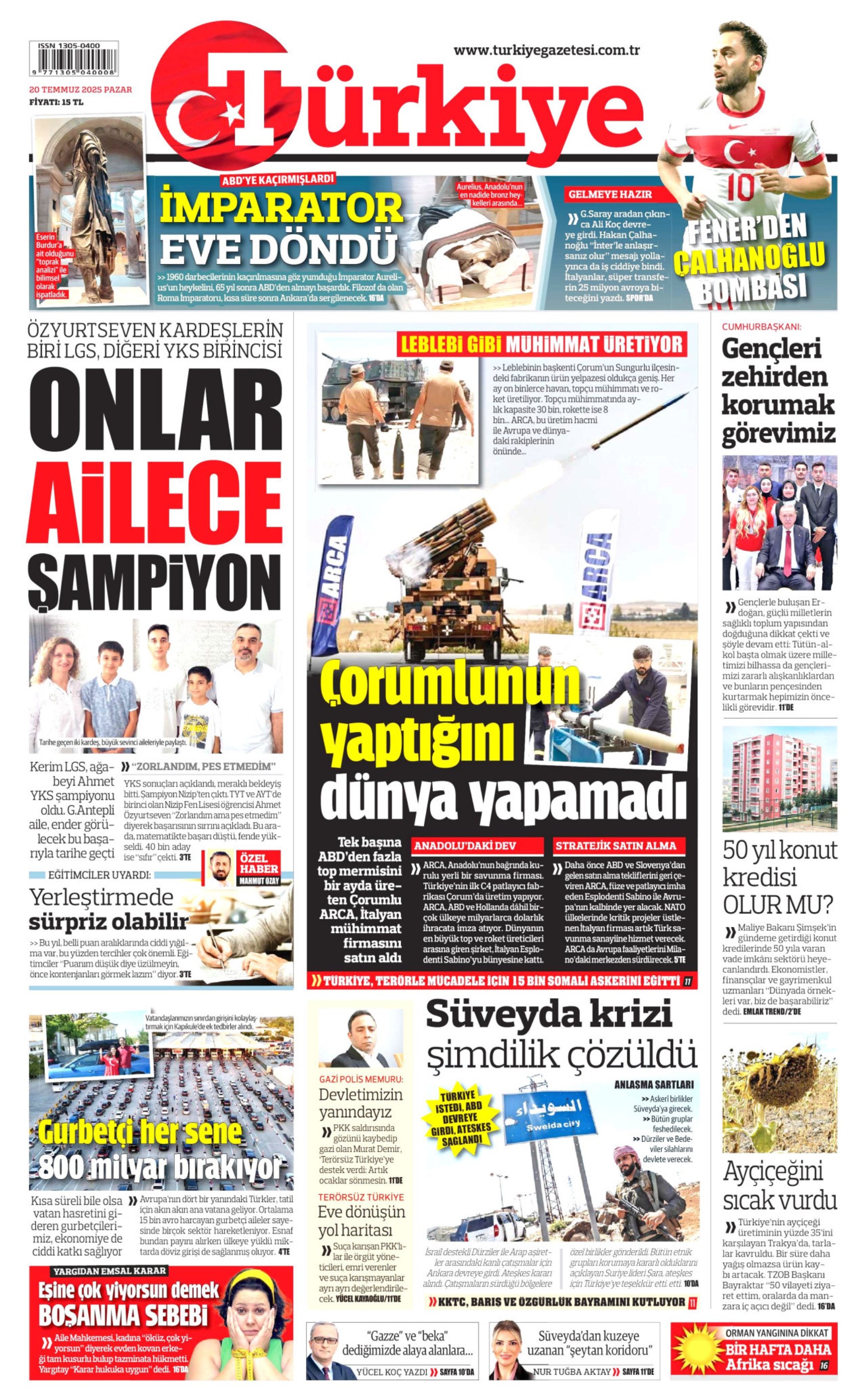 20 Temmuz 2025 gazete manşetleri