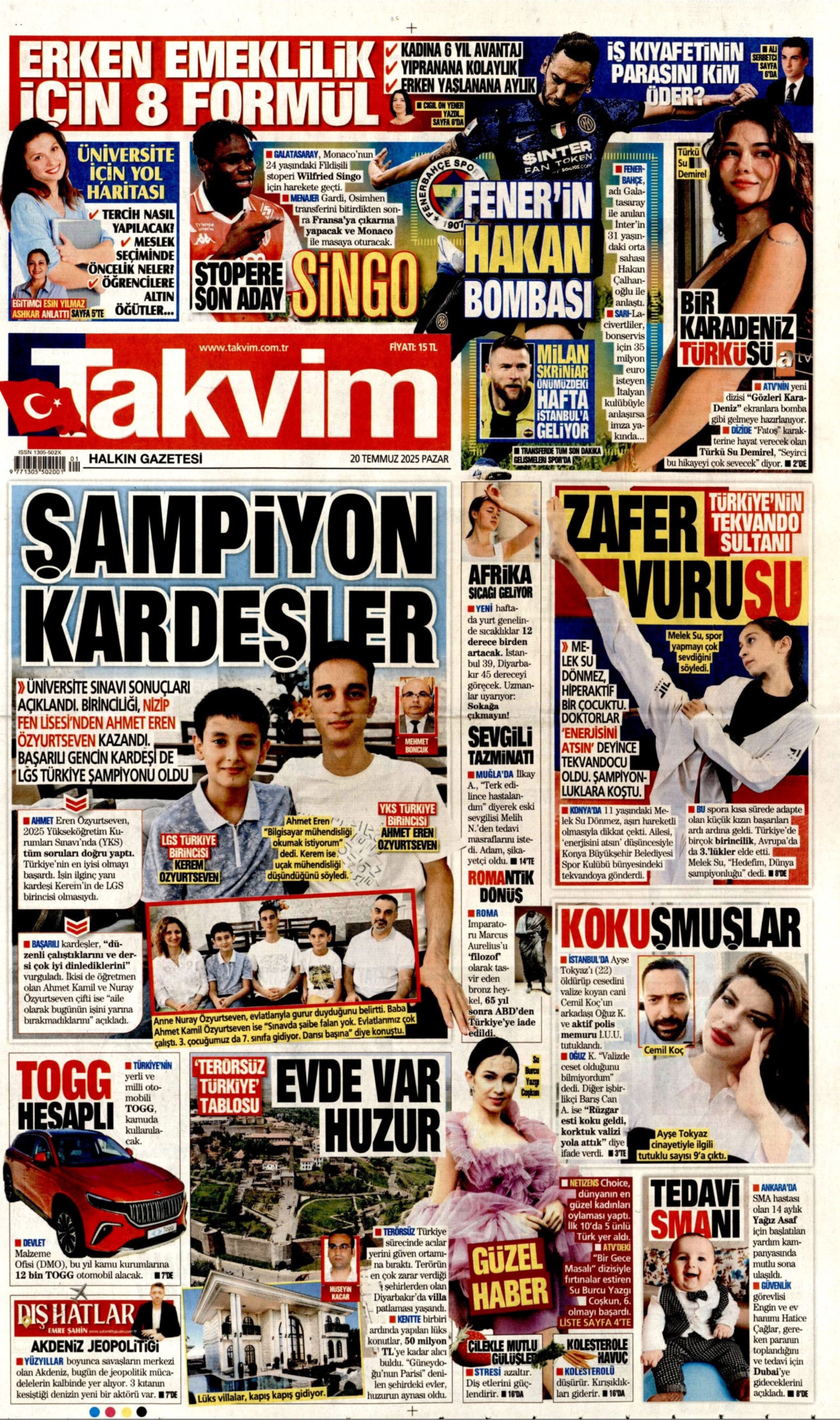 20 Temmuz 2025 gazete manşetleri