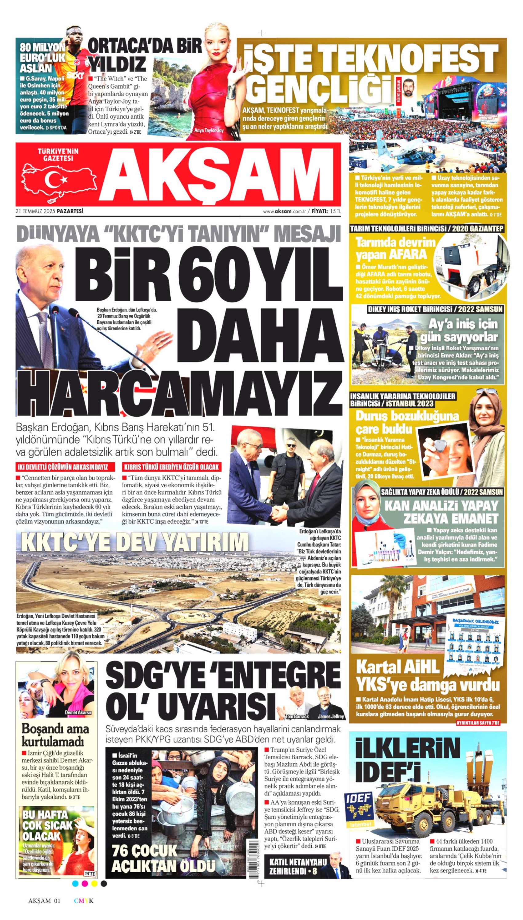 21 Temmuz 2025 gazete manşetleri