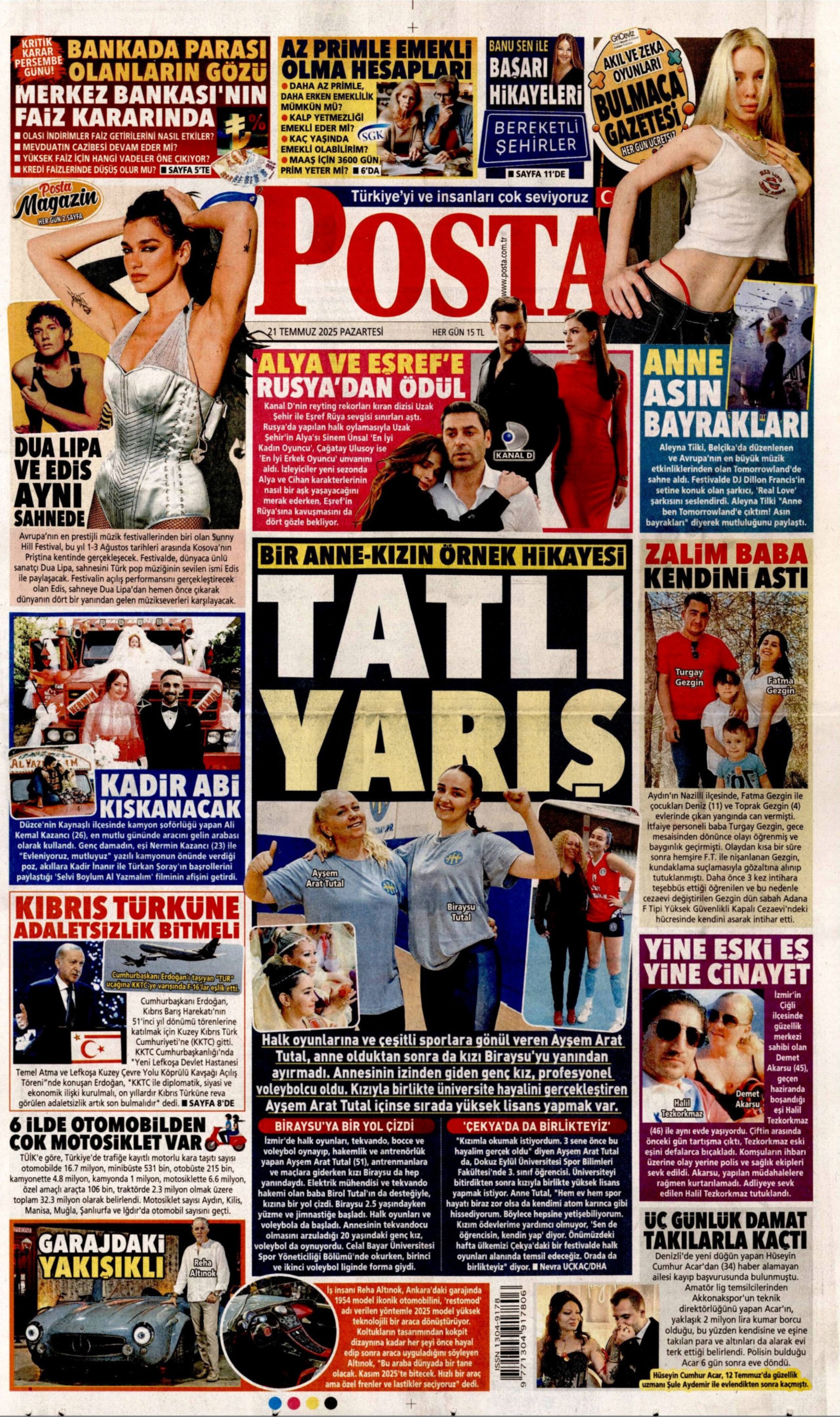 21 Temmuz 2025 gazete manşetleri
