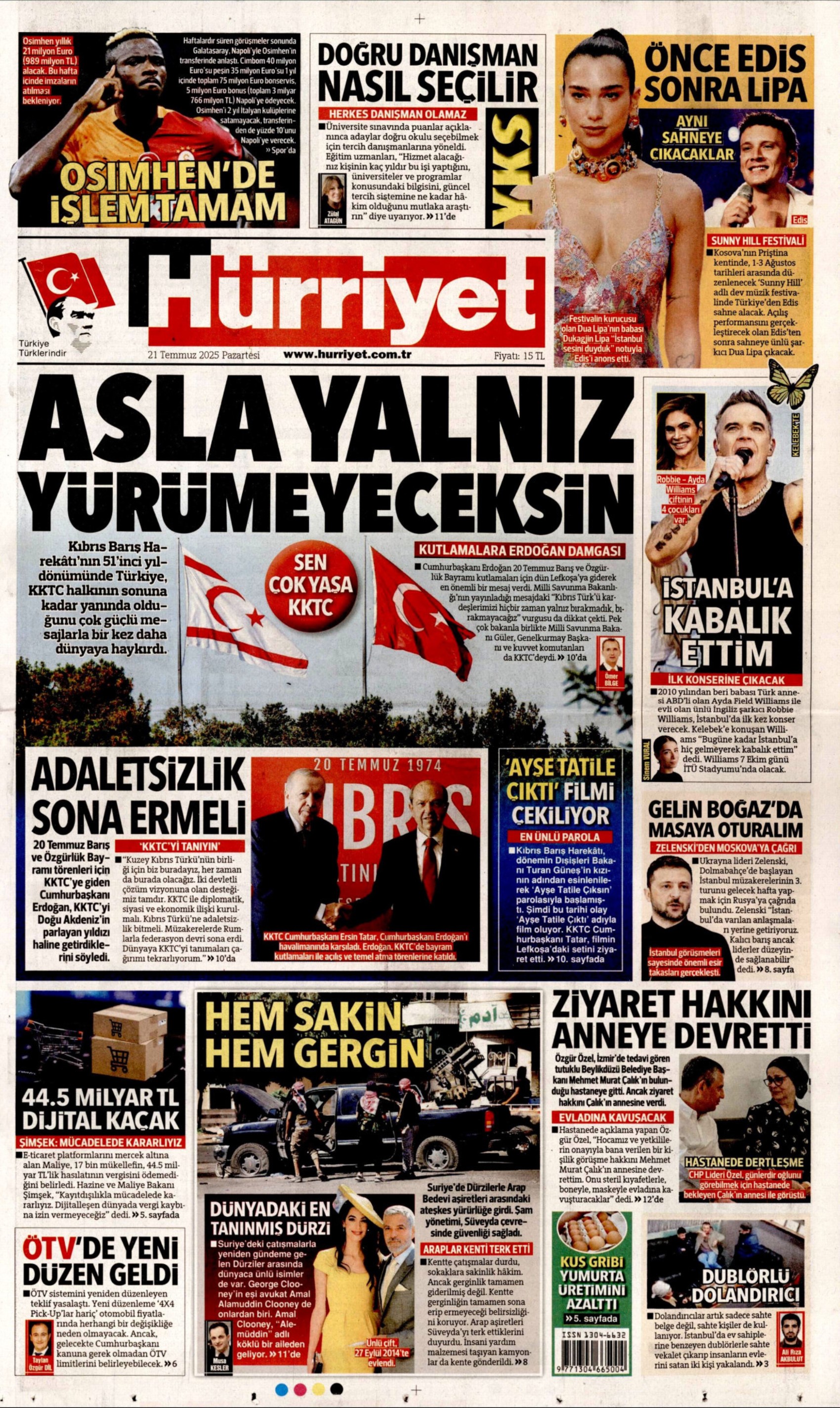 21 Temmuz 2025 gazete manşetleri