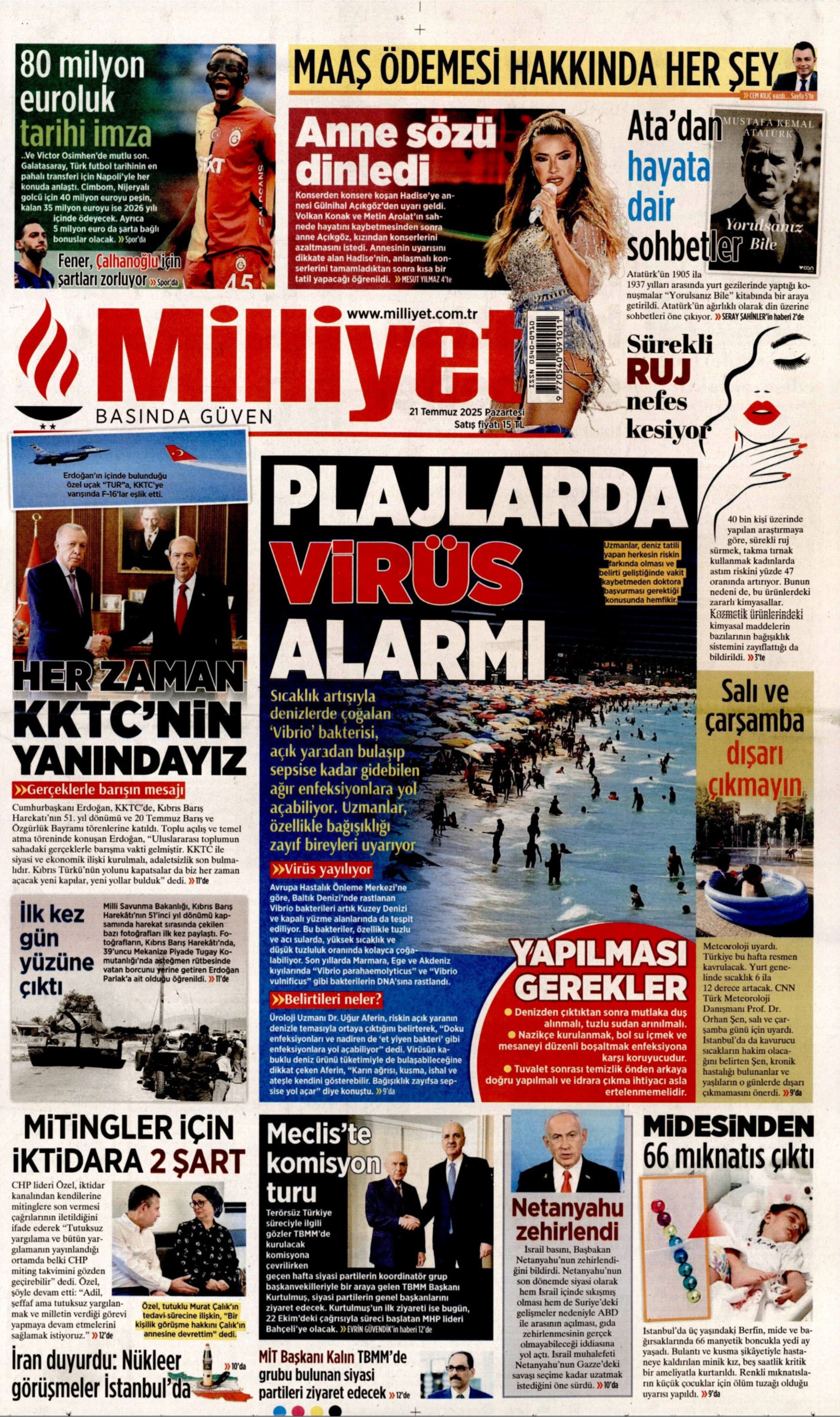 21 Temmuz 2025 gazete manşetleri