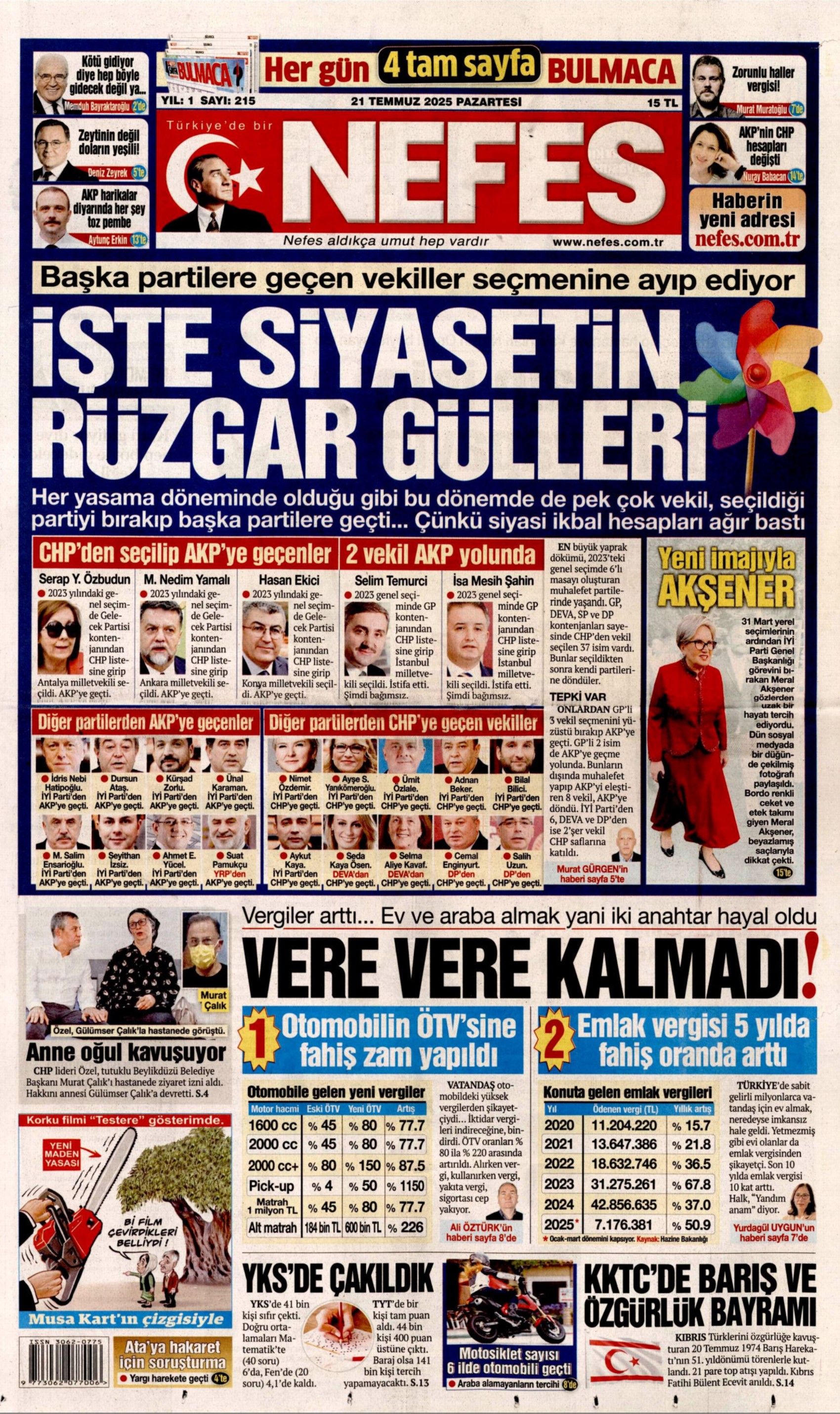 21 Temmuz 2025 gazete manşetleri