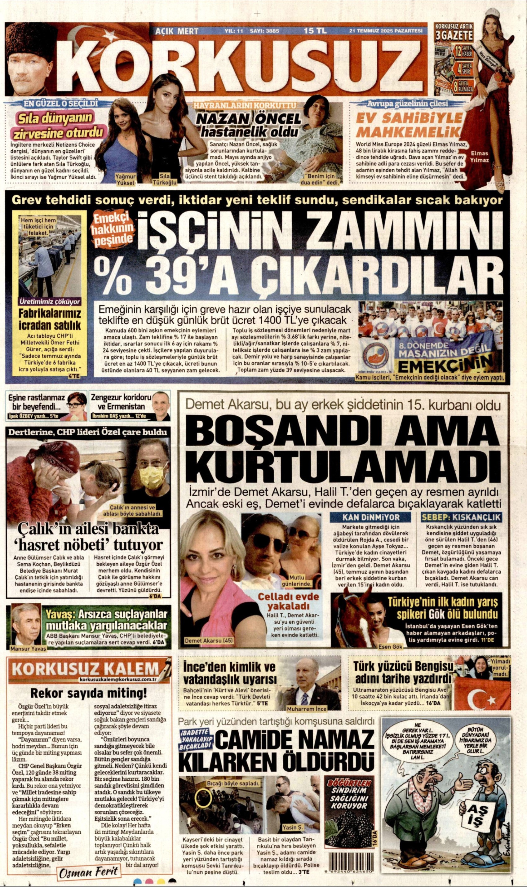 21 Temmuz 2025 gazete manşetleri