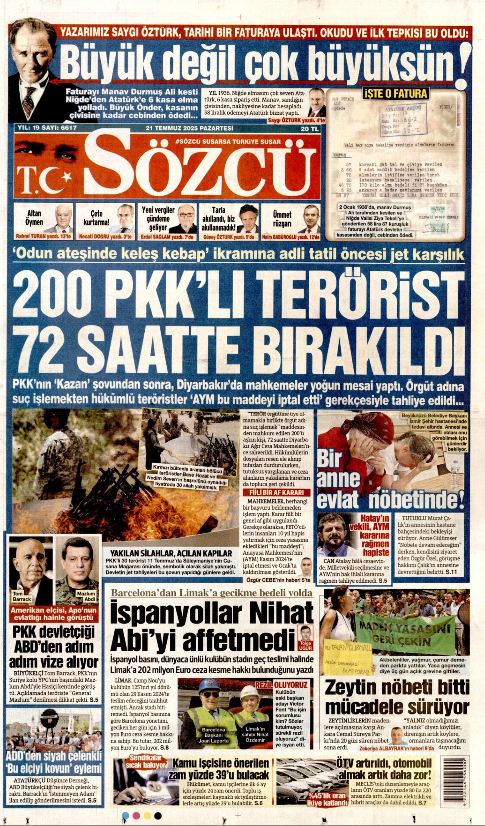 21 Temmuz 2025 gazete manşetleri