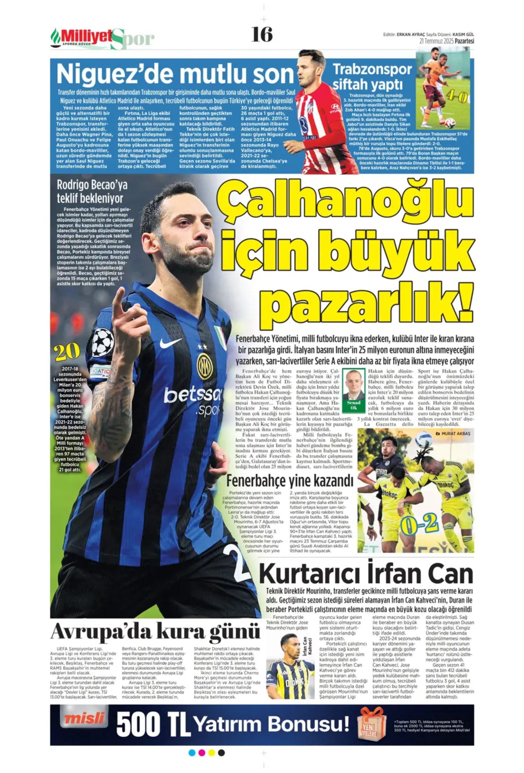 Sporda günün manşetleri: Osimhen resmen Aslan: Kadıköy'ün Hakan'ı!