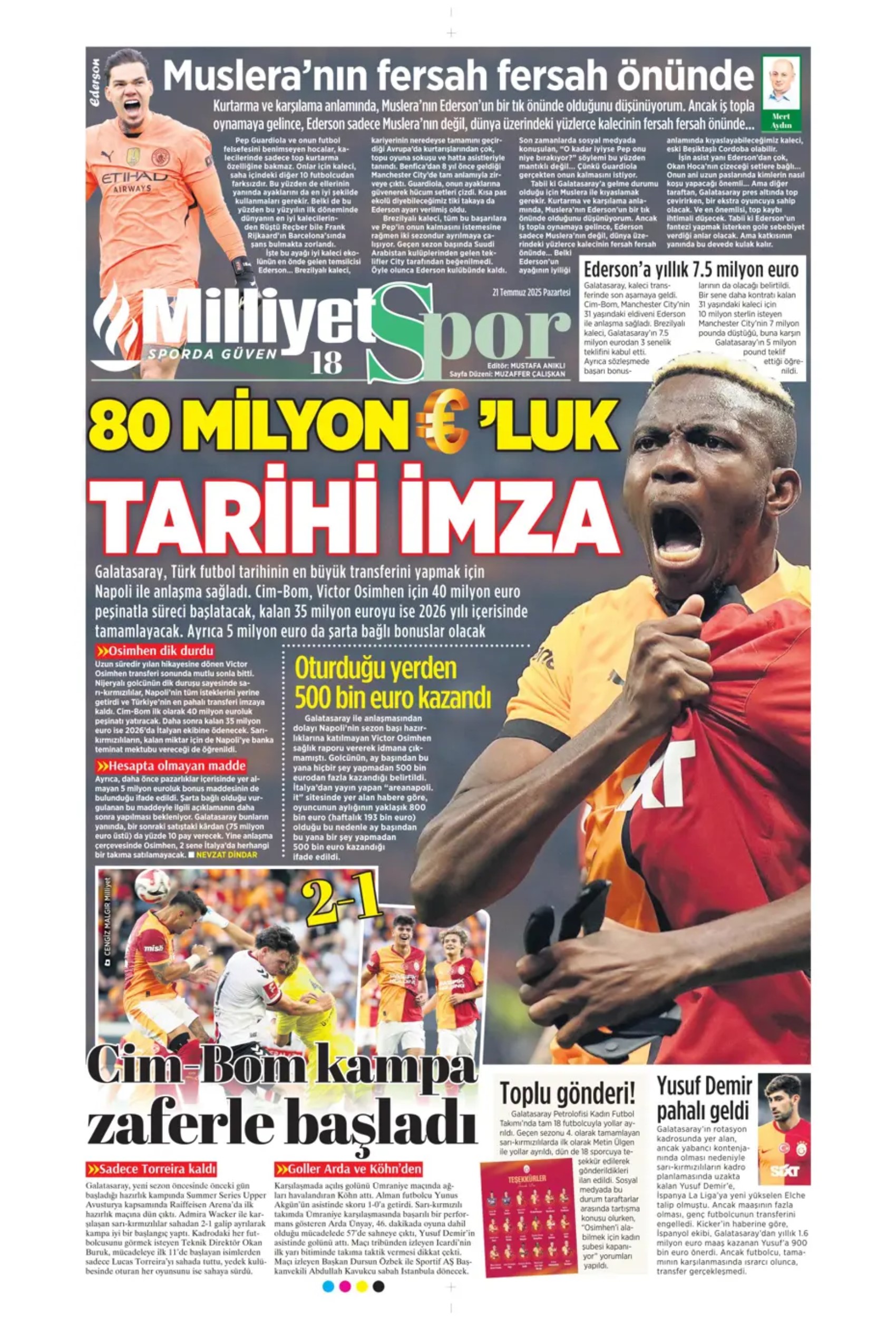 Sporda günün manşetleri: Osimhen resmen Aslan: Kadıköy'ün Hakan'ı!