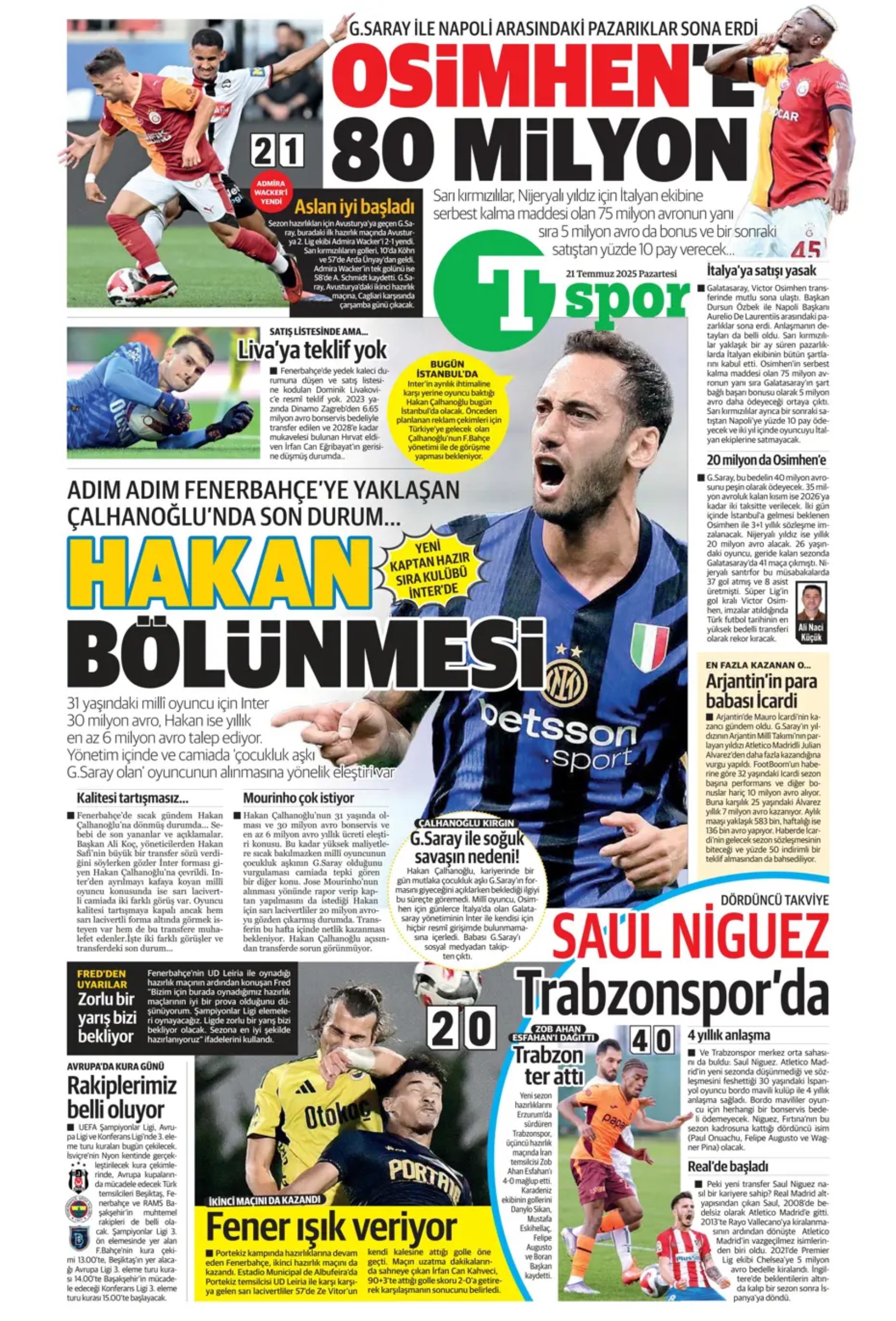 Sporda günün manşetleri: Osimhen resmen Aslan: Kadıköy'ün Hakan'ı!