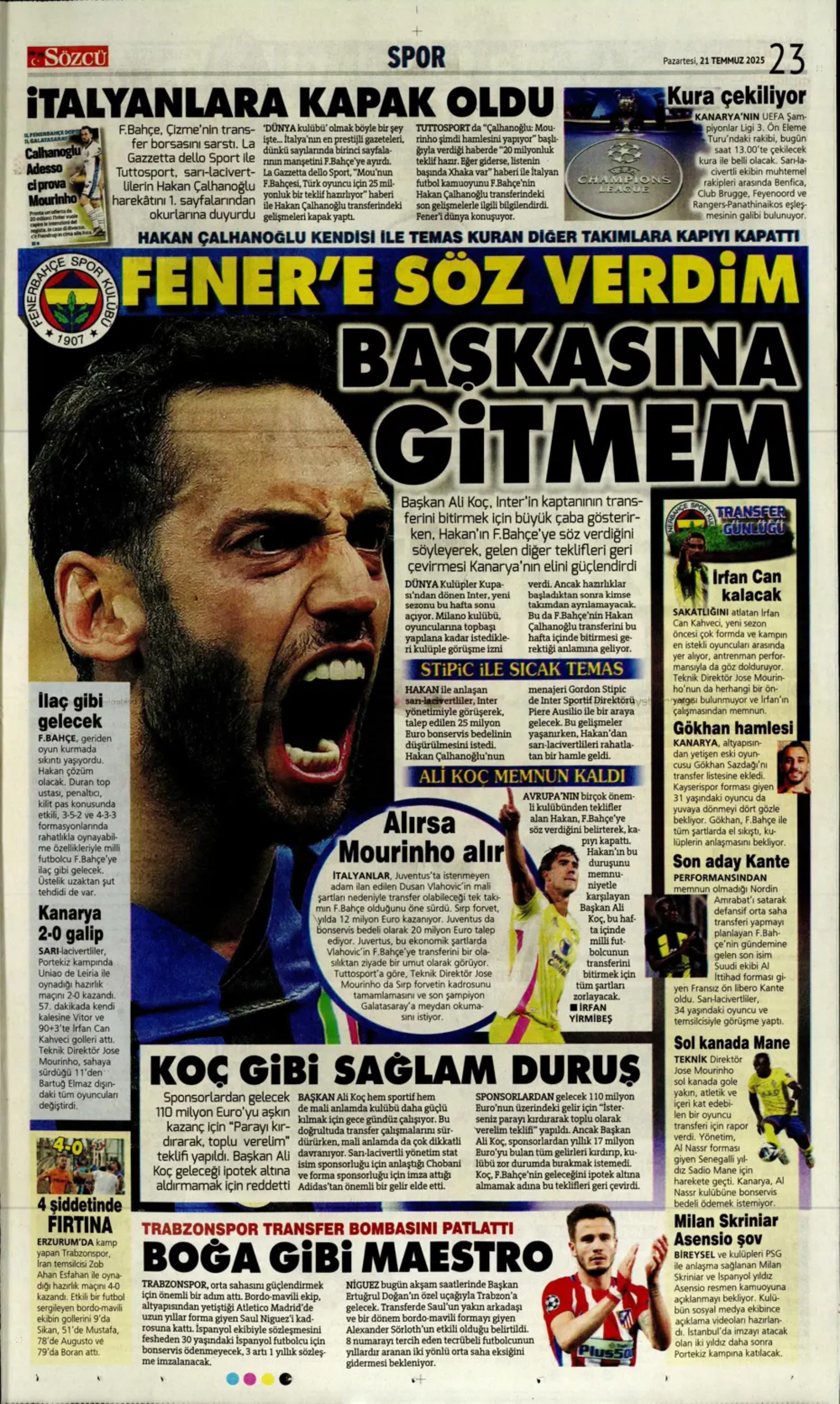 Sporda günün manşetleri: Osimhen resmen Aslan: Kadıköy'ün Hakan'ı!