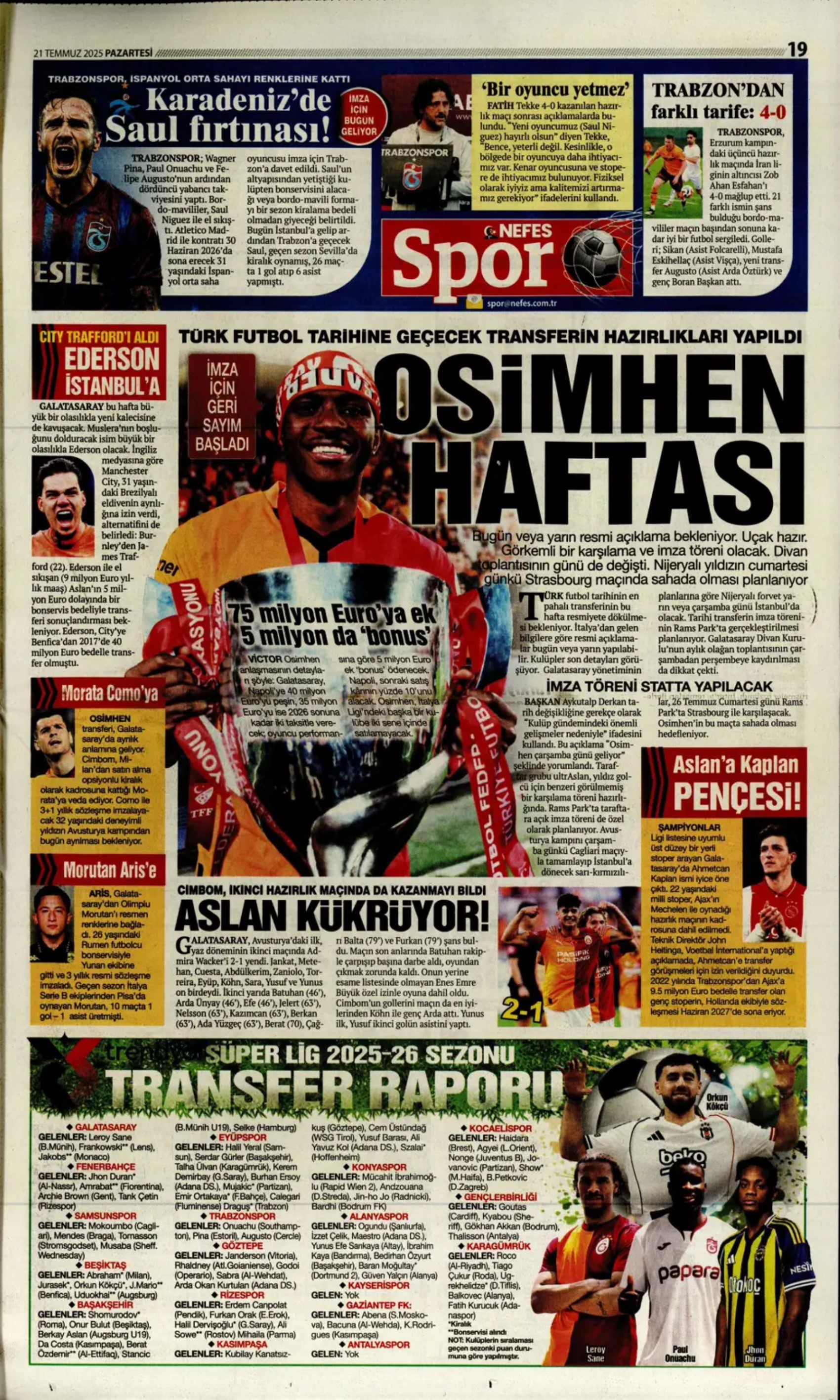 Sporda günün manşetleri: Osimhen resmen Aslan: Kadıköy'ün Hakan'ı!