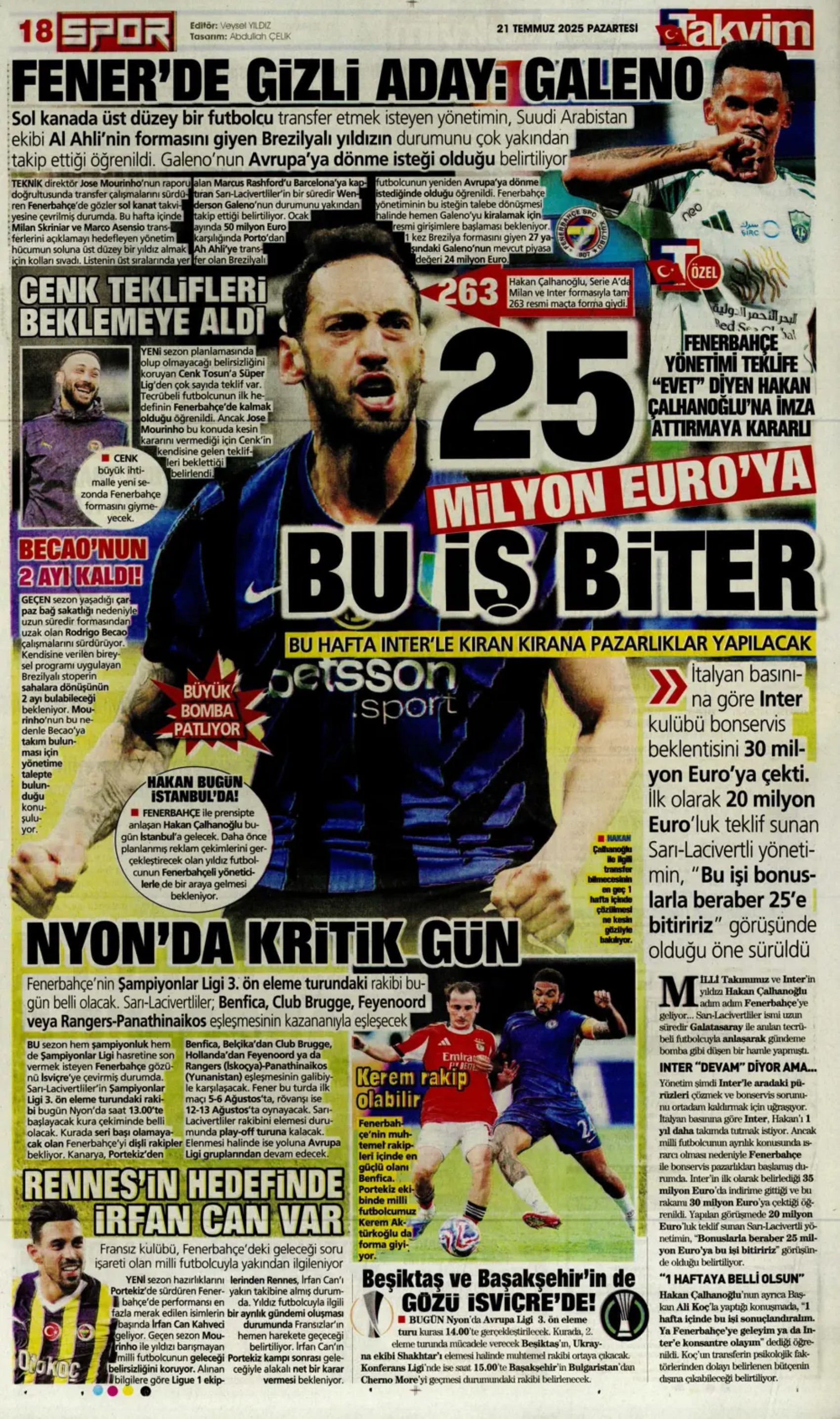 Sporda günün manşetleri: Osimhen resmen Aslan: Kadıköy'ün Hakan'ı!